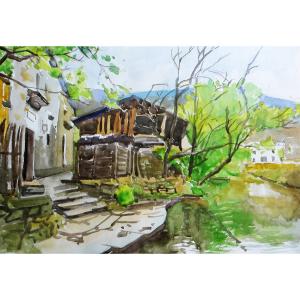 艺术品图片：艺术家杨阳国画作品名称《【河畔小景】作者杨阳》价格960.00 元