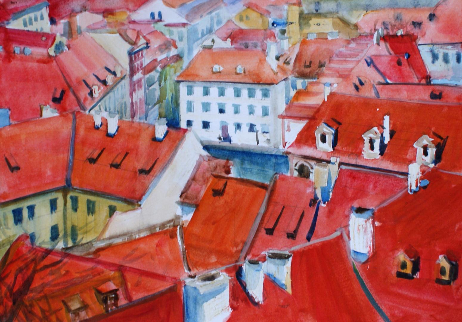 杨阳国画作品《【红屋顶的布拉格】作者杨阳》【图0】