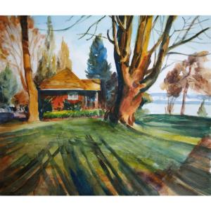 艺术品图片：艺术家杨阳国画作品名称《【湖畔小屋】作者杨阳》价格1440.00 元