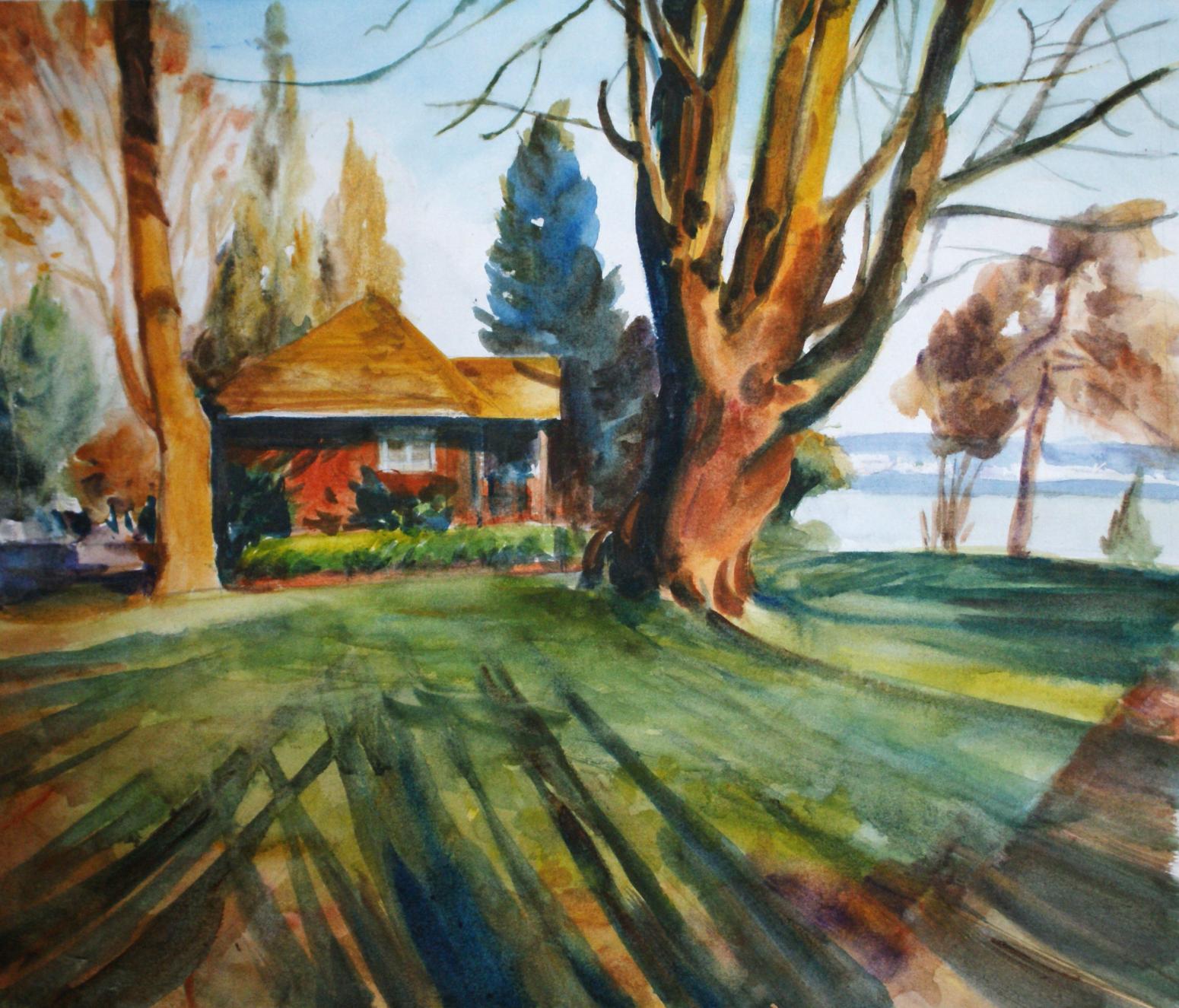 杨阳国画作品《【湖畔小屋】作者杨阳》【图0】