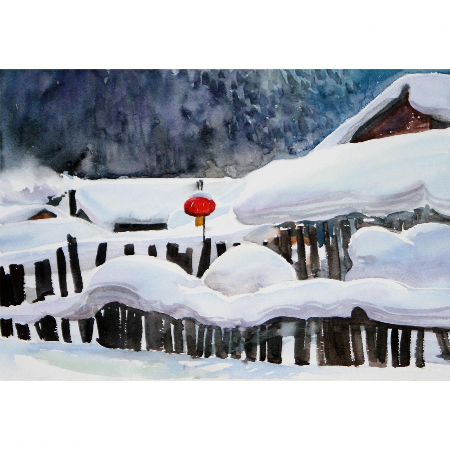 杨阳国画作品《【雪乡一角】作者杨阳》