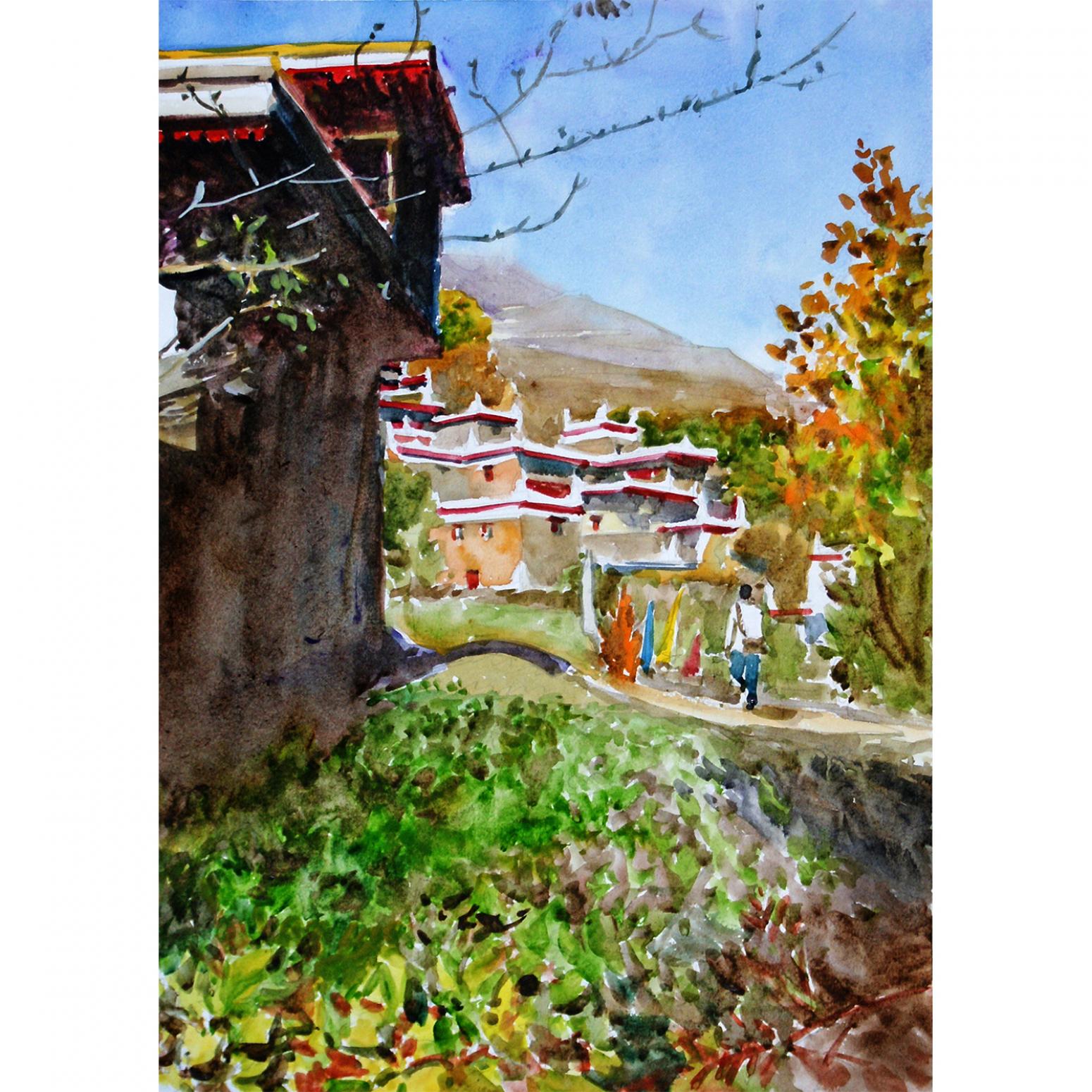 杨阳国画作品《【丹巴藏寨】作者杨阳》