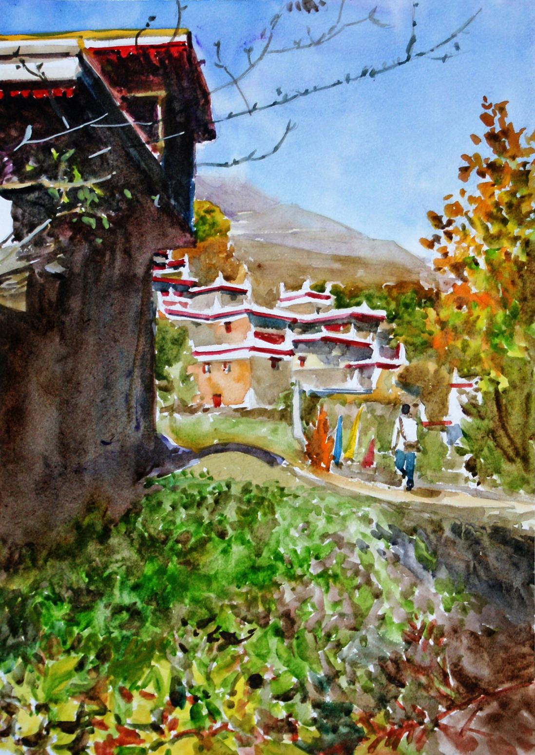 杨阳国画作品《【丹巴藏寨】作者杨阳》【图0】