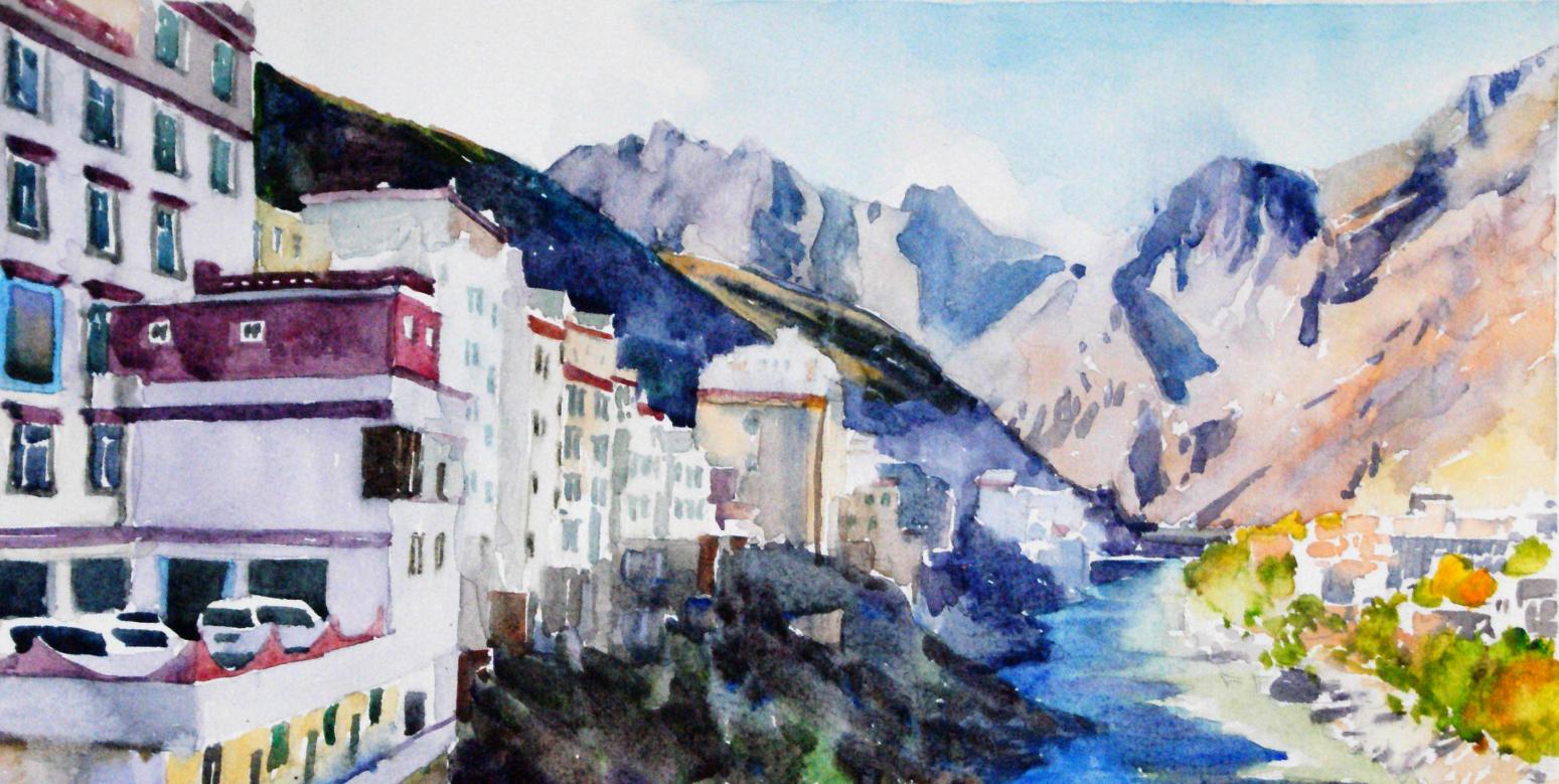 杨阳国画作品《【丹巴山景】作者杨阳》【图0】