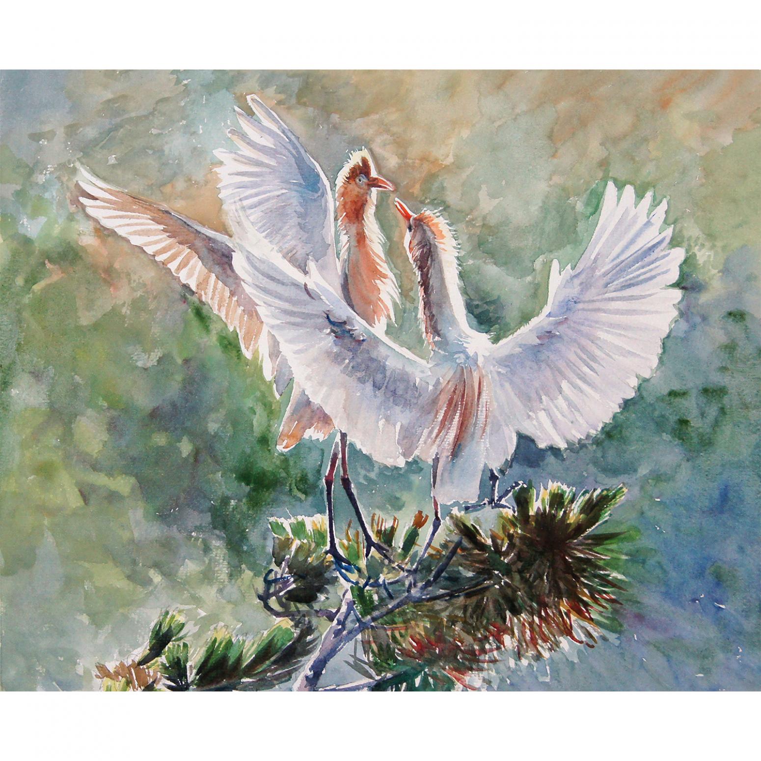 杨阳国画作品《【松间有鹤舞】作者杨阳》