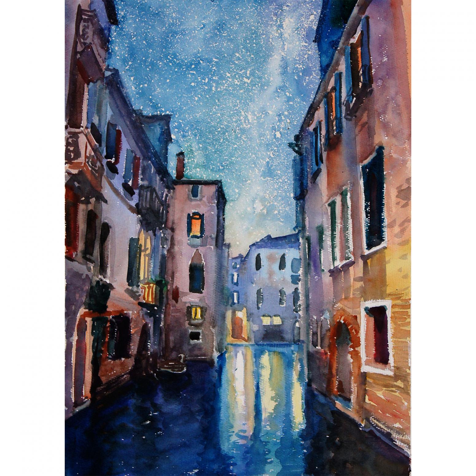 杨阳国画作品《【威尼斯星月夜】作者杨阳》