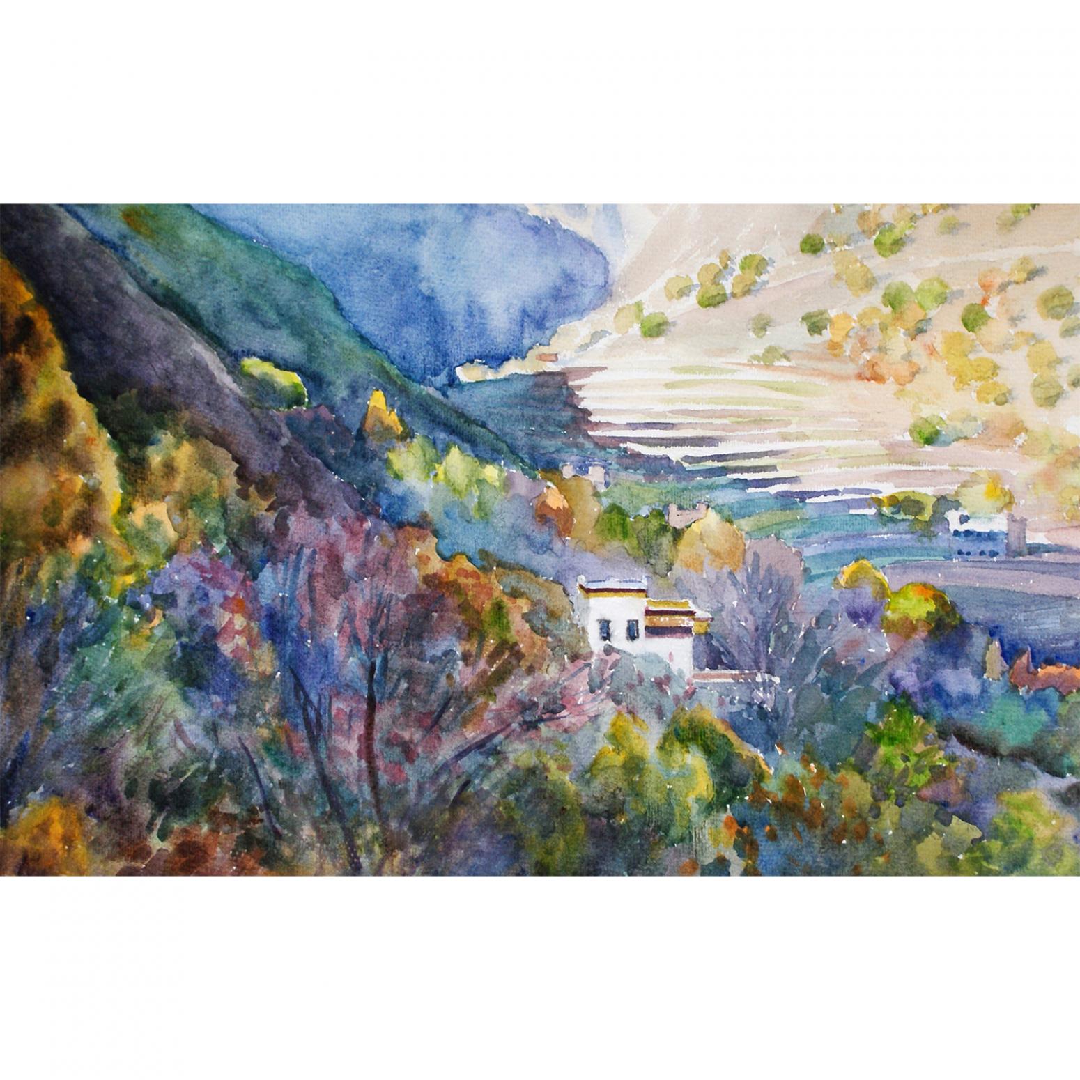 杨阳国画作品《【丹巴藏寨】作者杨阳》