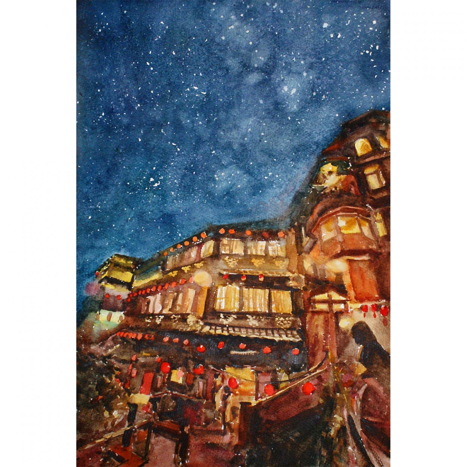 杨阳国画作品《【神隐九份城】作者杨阳》