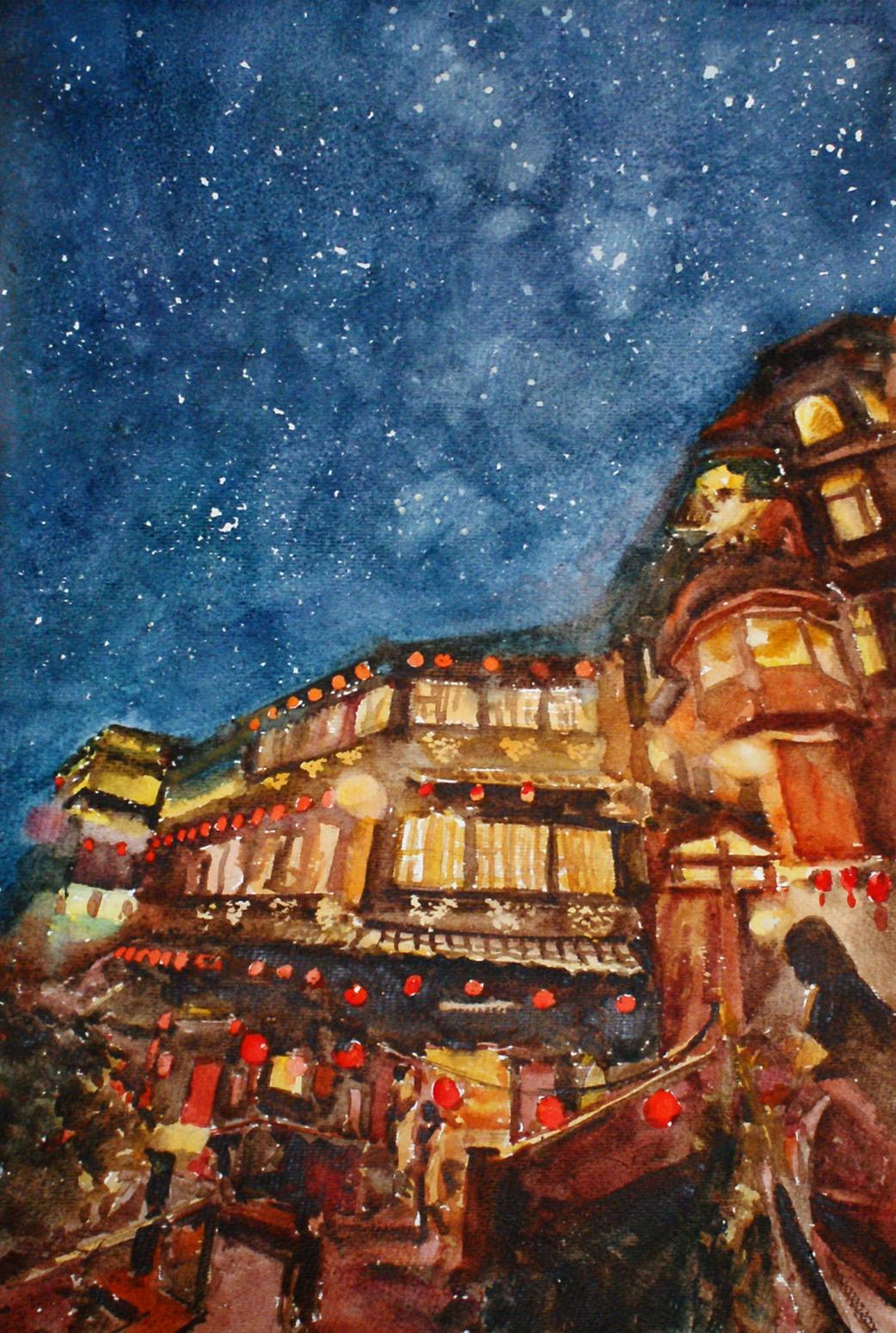 杨阳国画作品《【神隐九份城】作者杨阳》【图0】