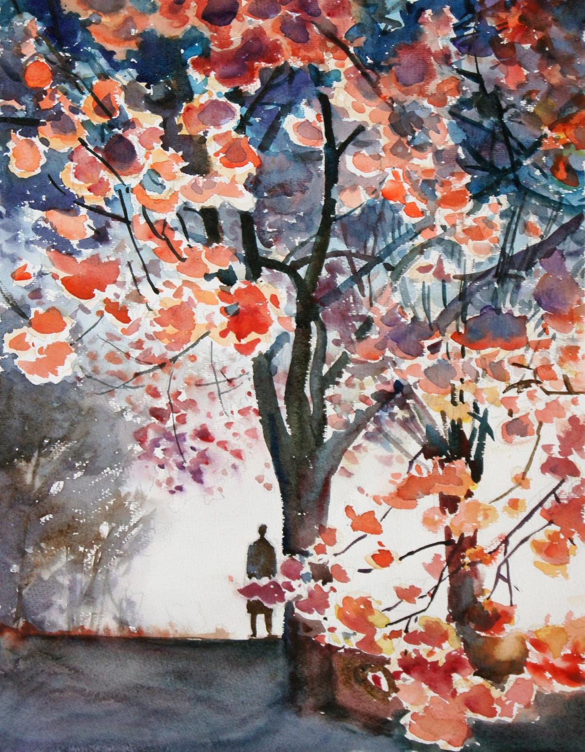 杨阳国画作品《【樱花树下】作者杨阳》【图0】