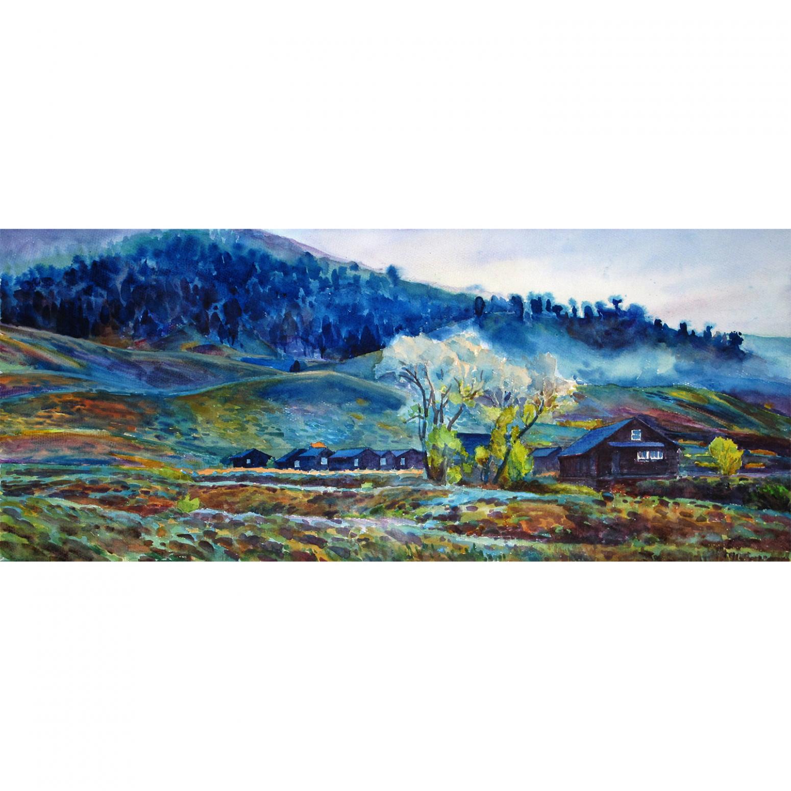 杨阳国画作品《【晨雾山庄】作者杨阳》