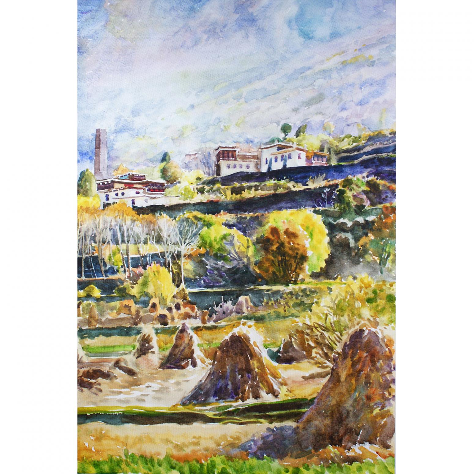 杨阳国画作品《【丹巴藏寨】作者杨阳》