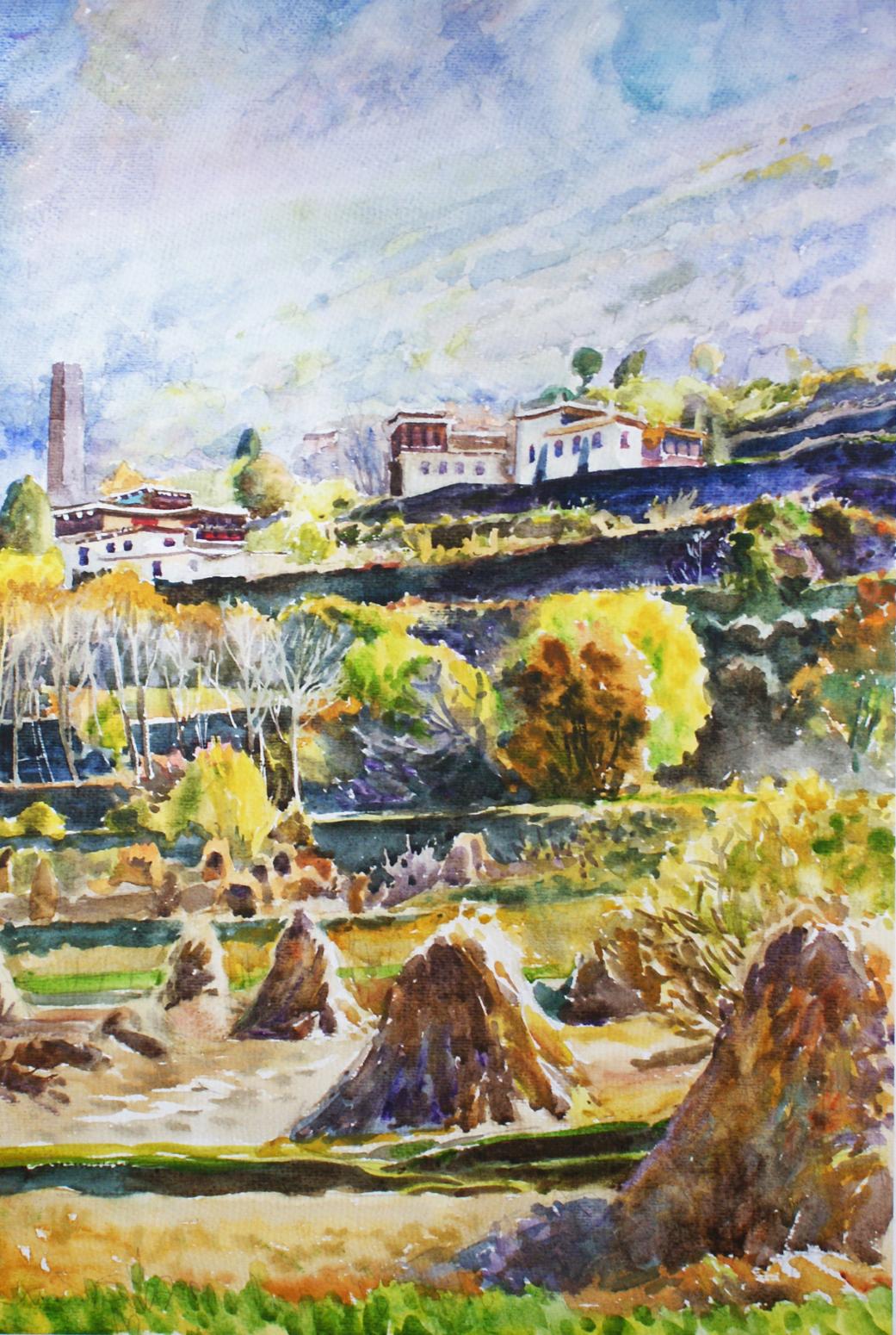 杨阳国画作品《【丹巴藏寨】作者杨阳》【图0】