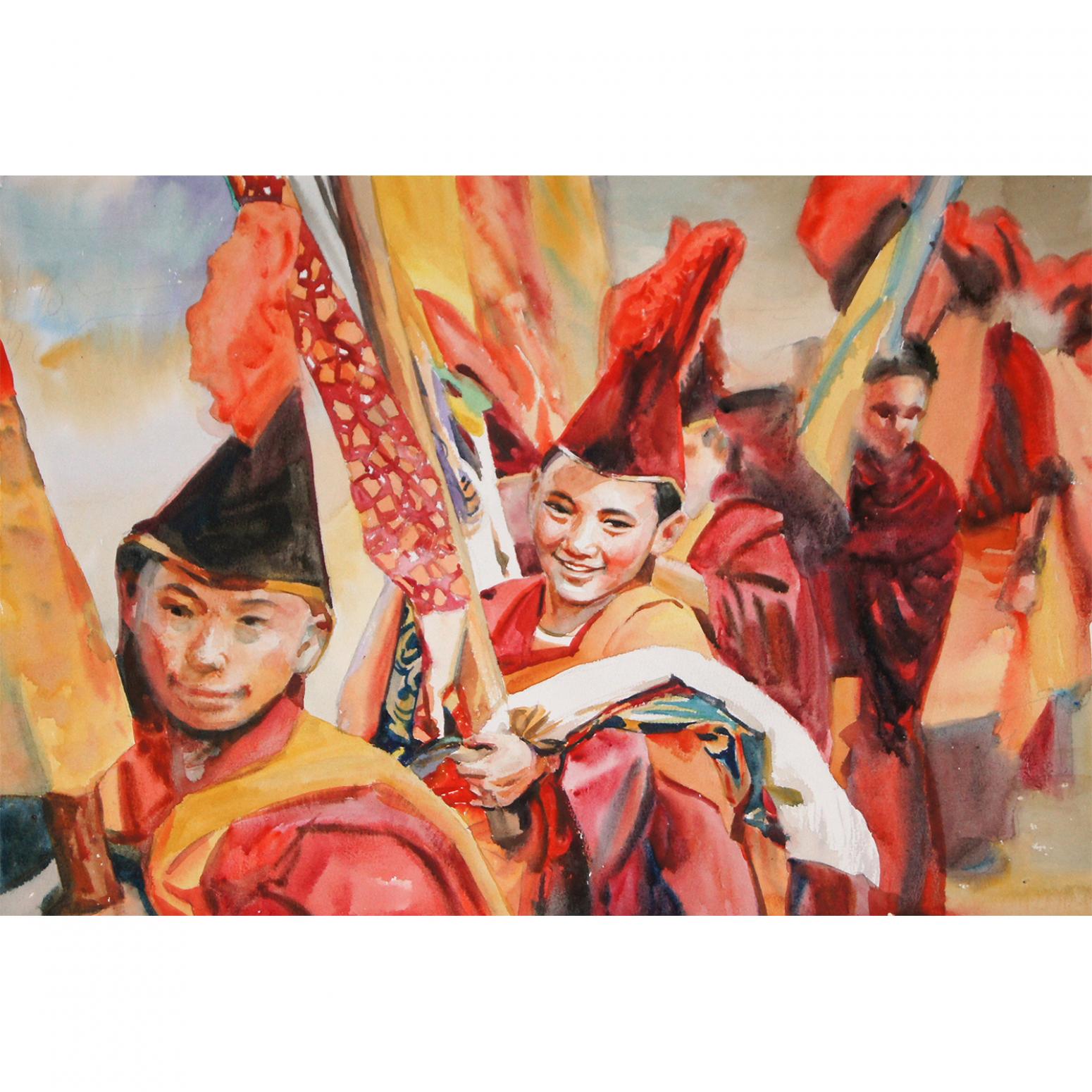 杨阳国画作品《【色达的微笑】作者杨阳》