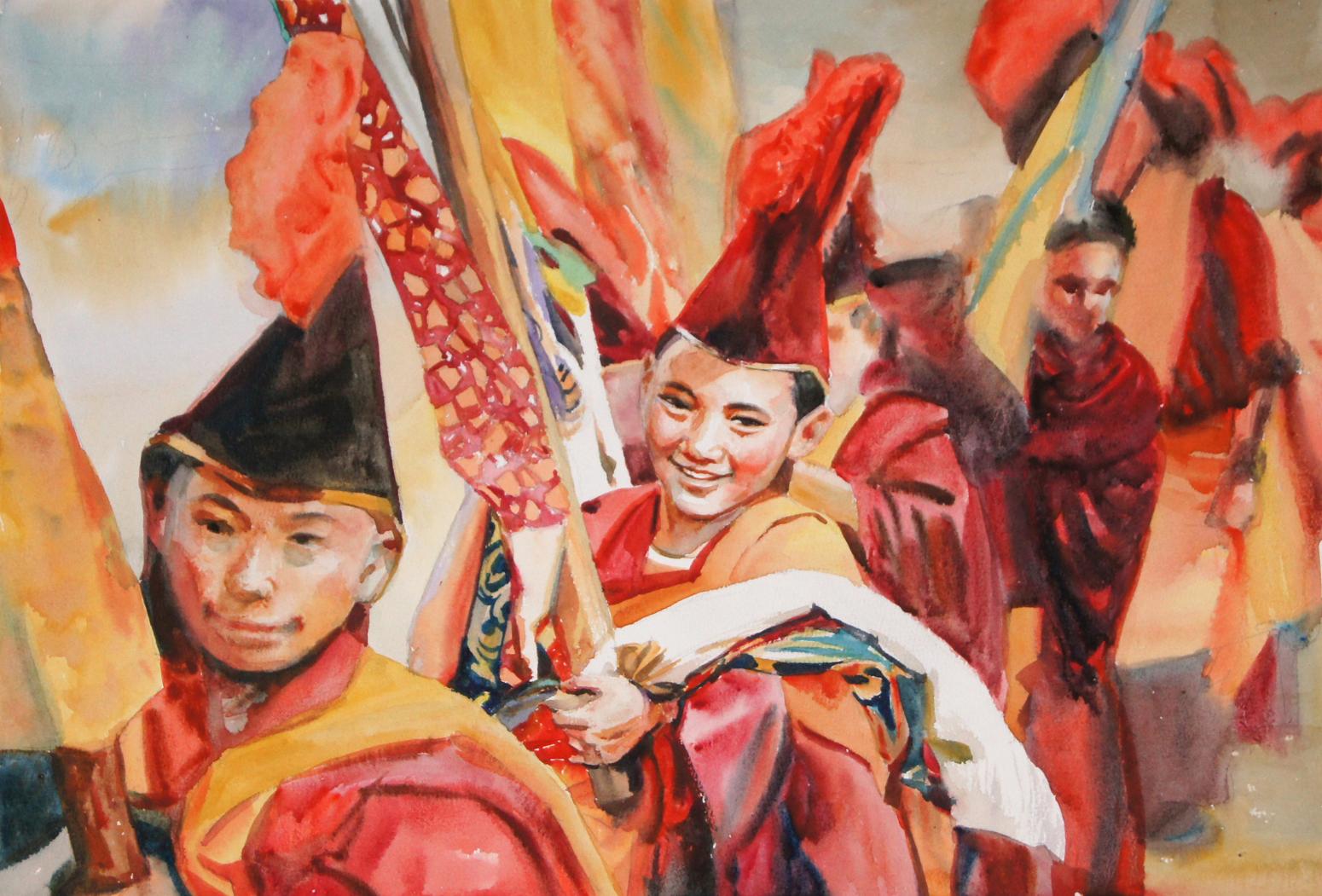 杨阳国画作品《【色达的微笑】作者杨阳》【图0】