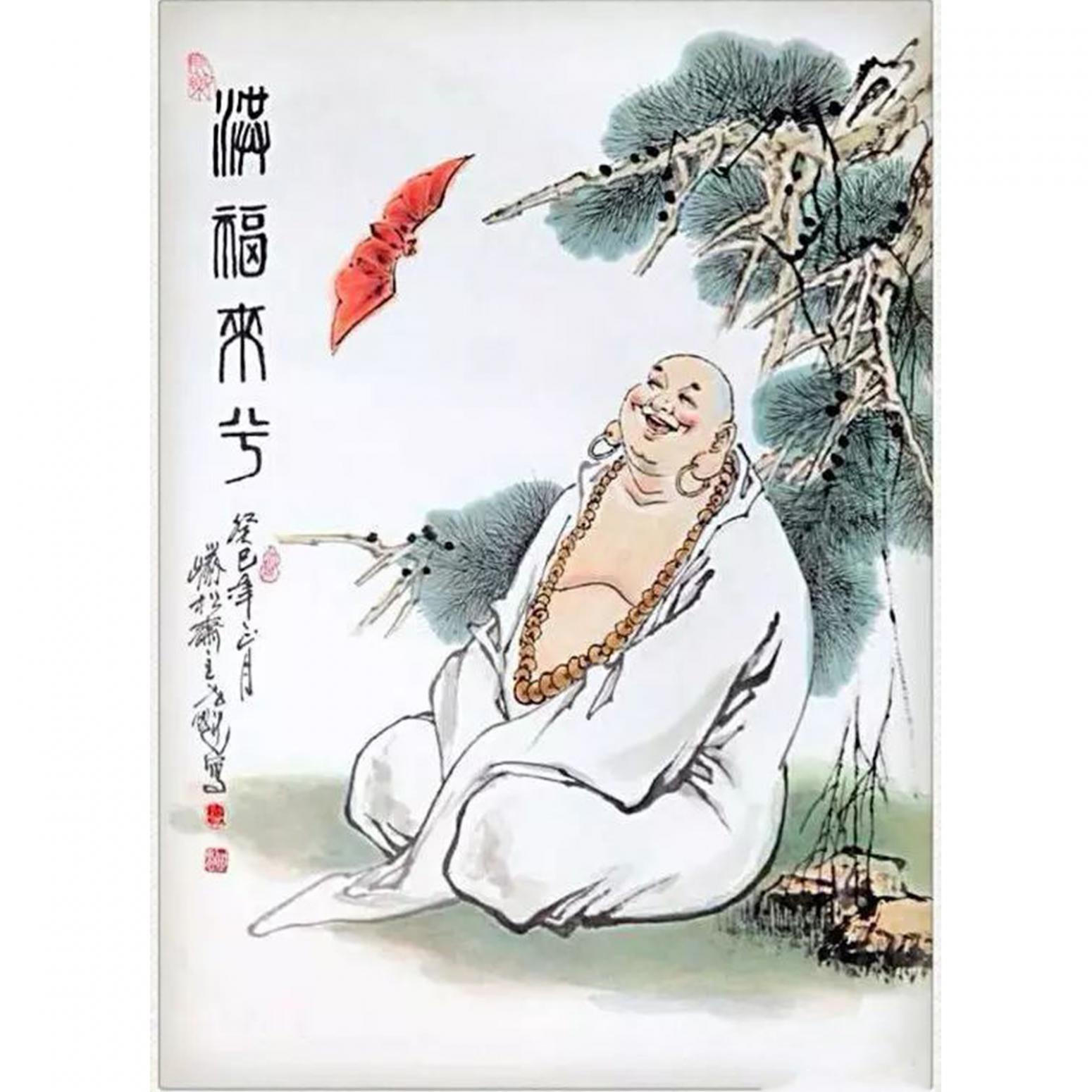 窦世魁国画作品《人物画-福来兮》
