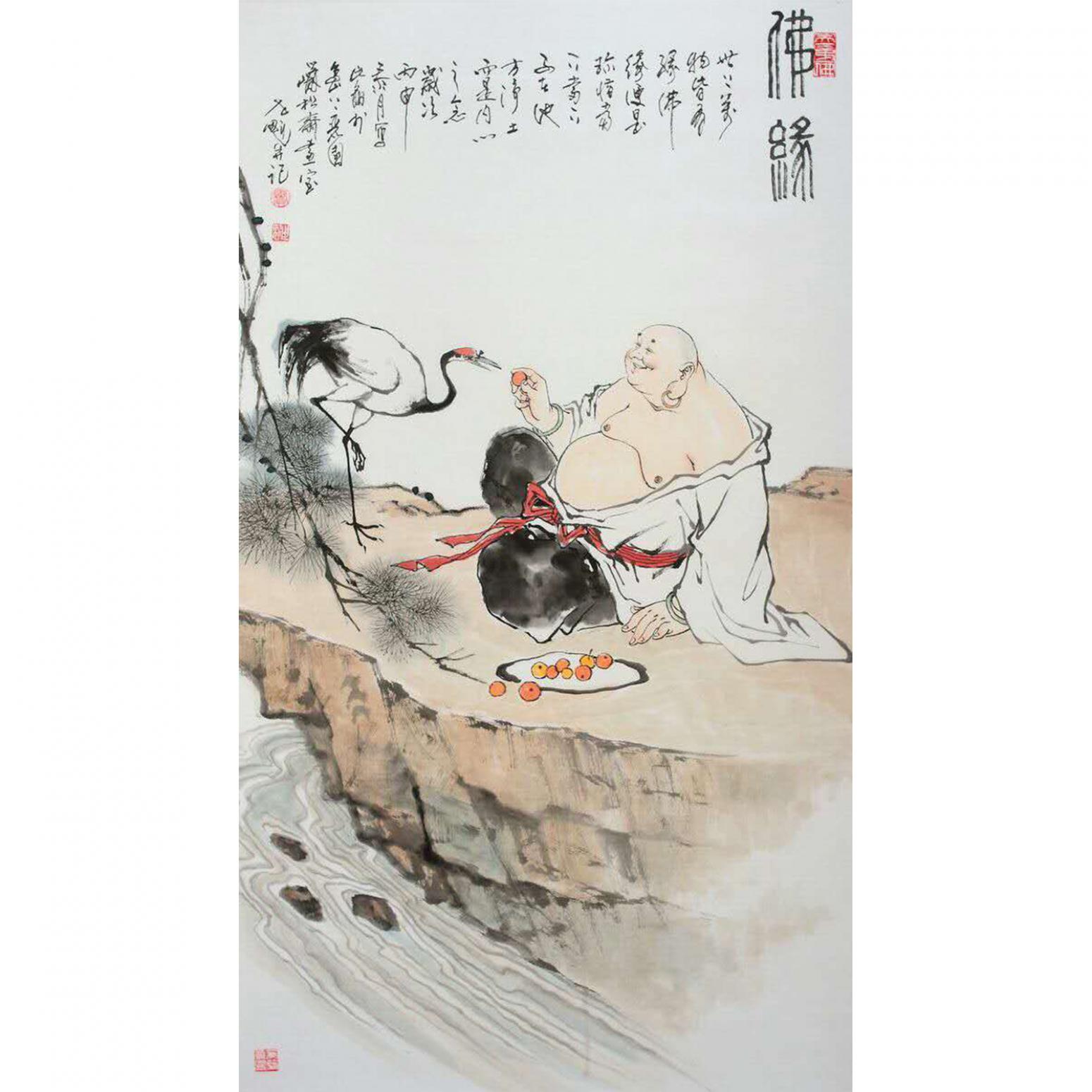 窦世魁国画作品《人物画-佛缘》
