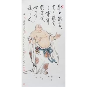 艺术品图片：艺术家窦世魁国画作品名称《人物画肚大能容天下事》议价