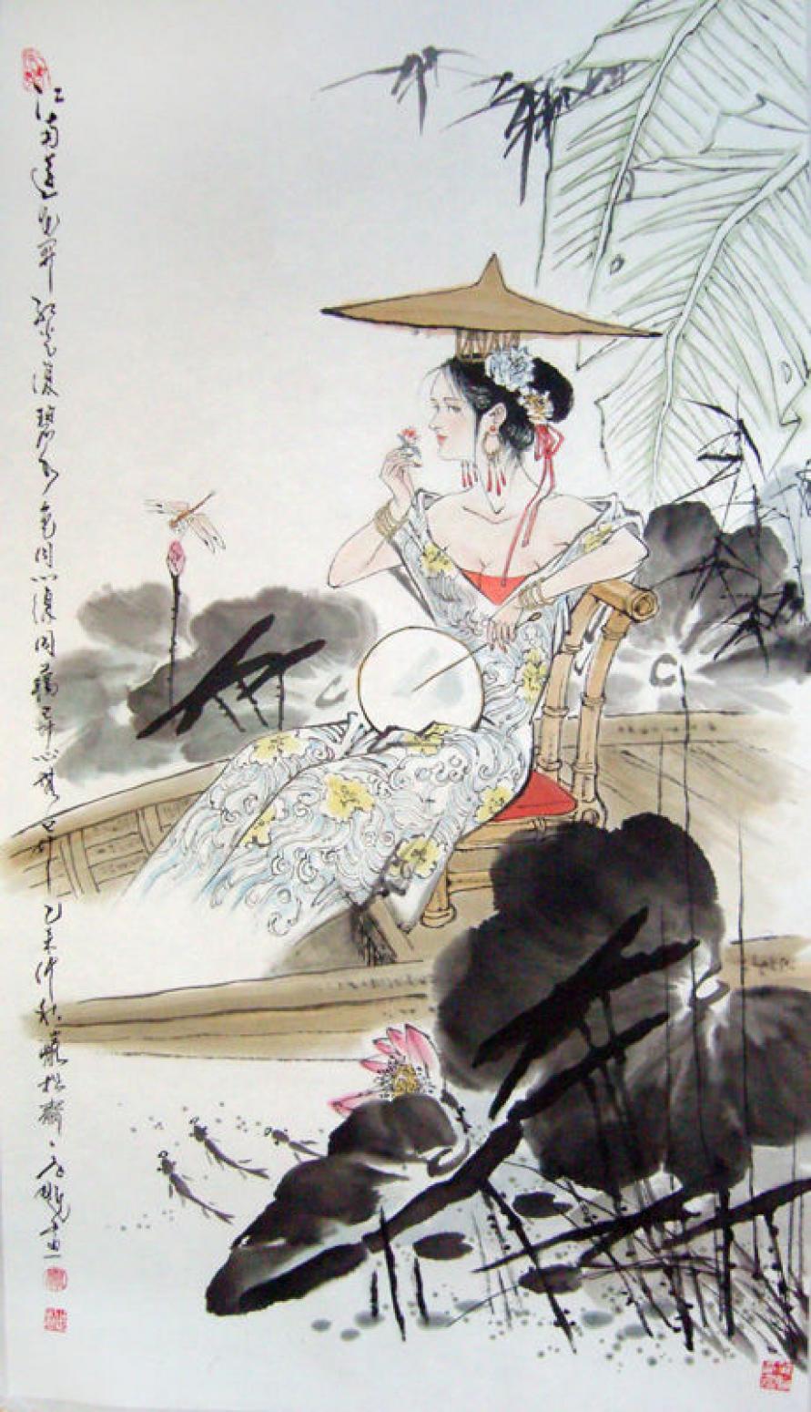 窦世魁国画作品《人物画-卧莲》【图0】