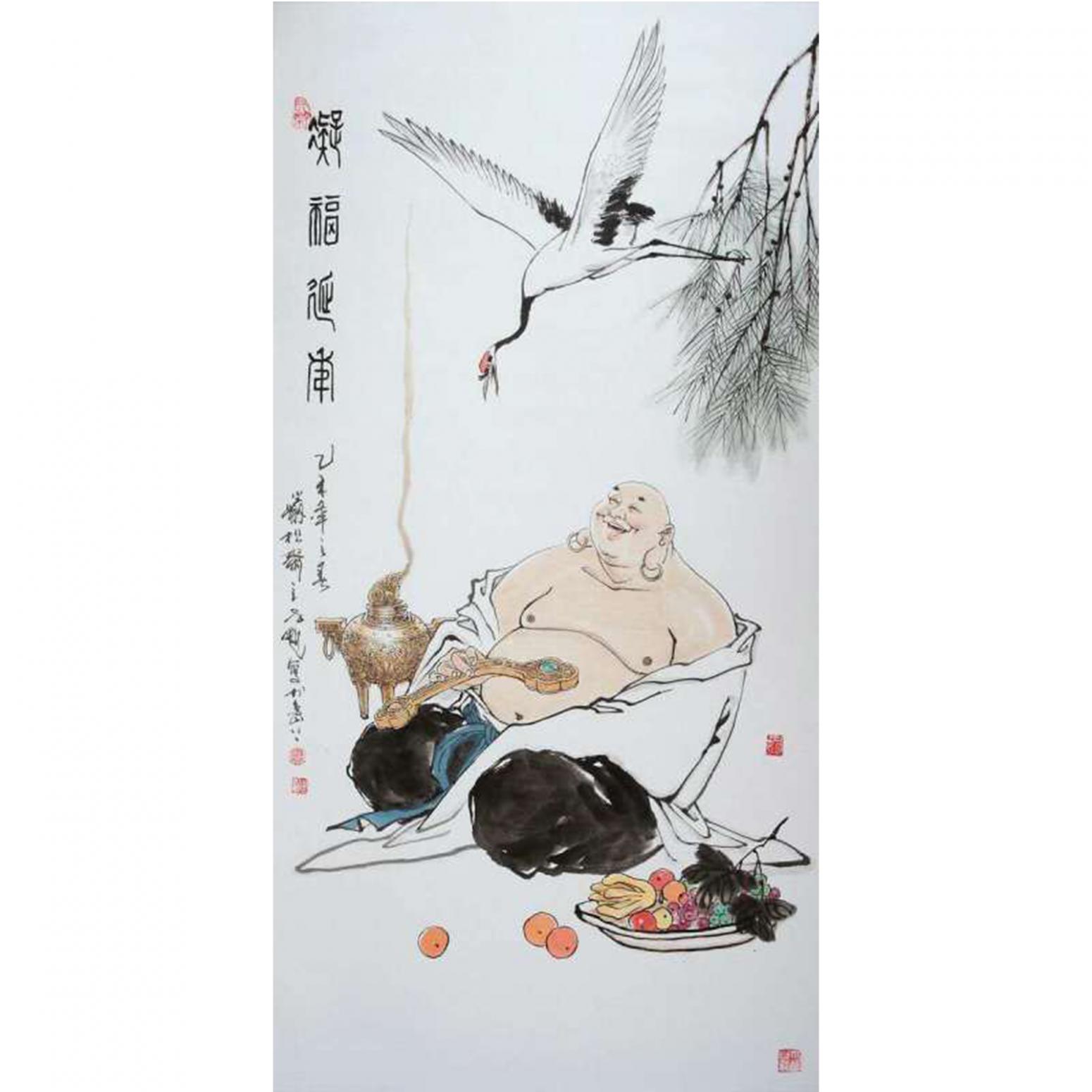 窦世魁国画作品《人物画-凝佛延年》