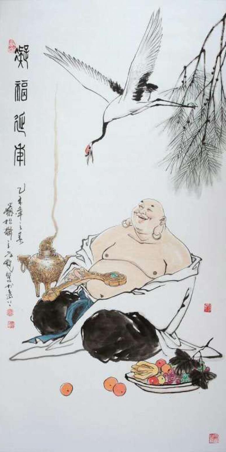 窦世魁国画作品《人物画-凝佛延年》【图0】