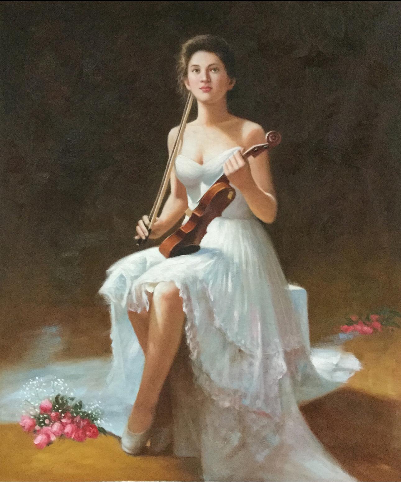 朱世想油画作品《【琴女】作者朱世想 临摹》【图0】