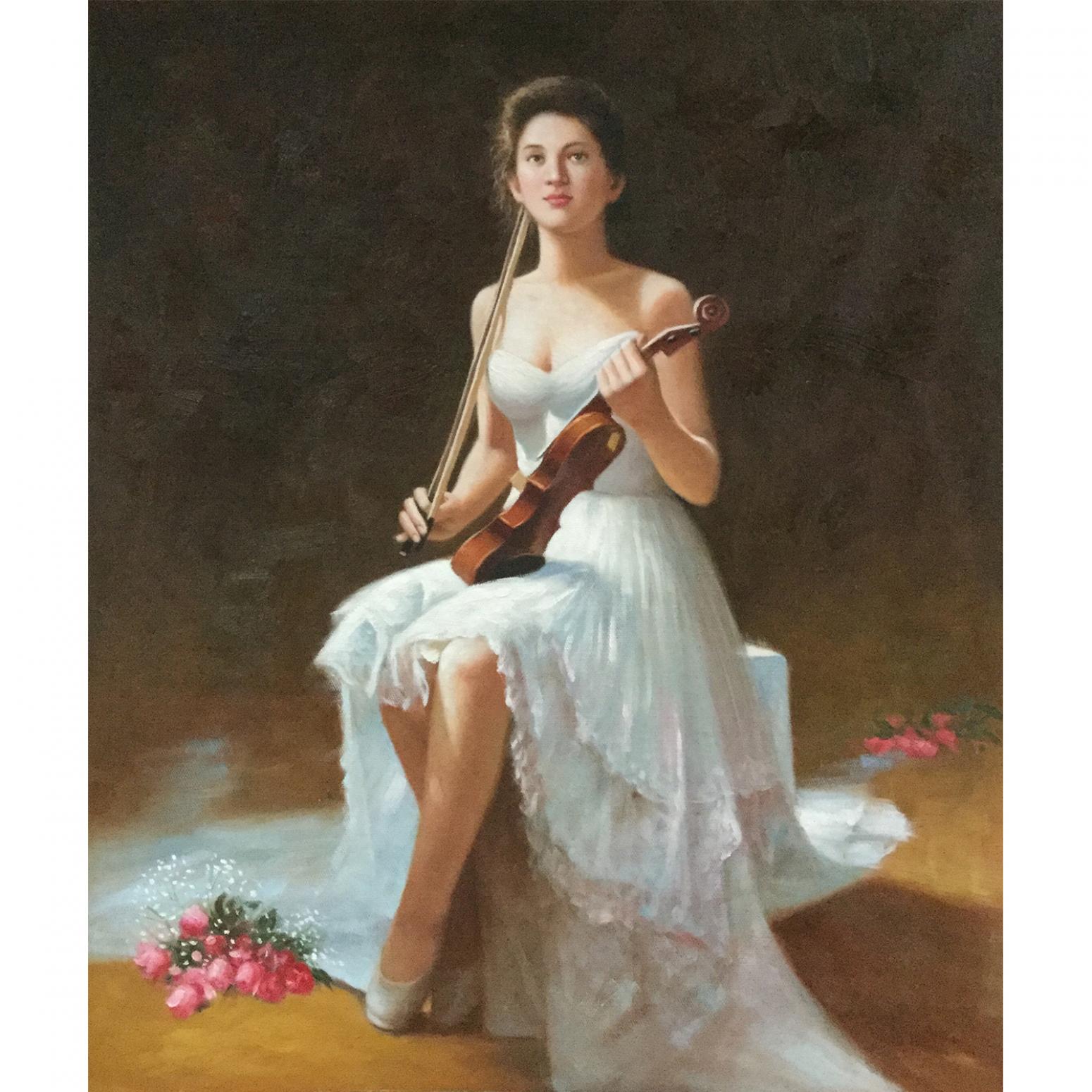 朱世想油画作品《【琴女】作者朱世想 临摹》