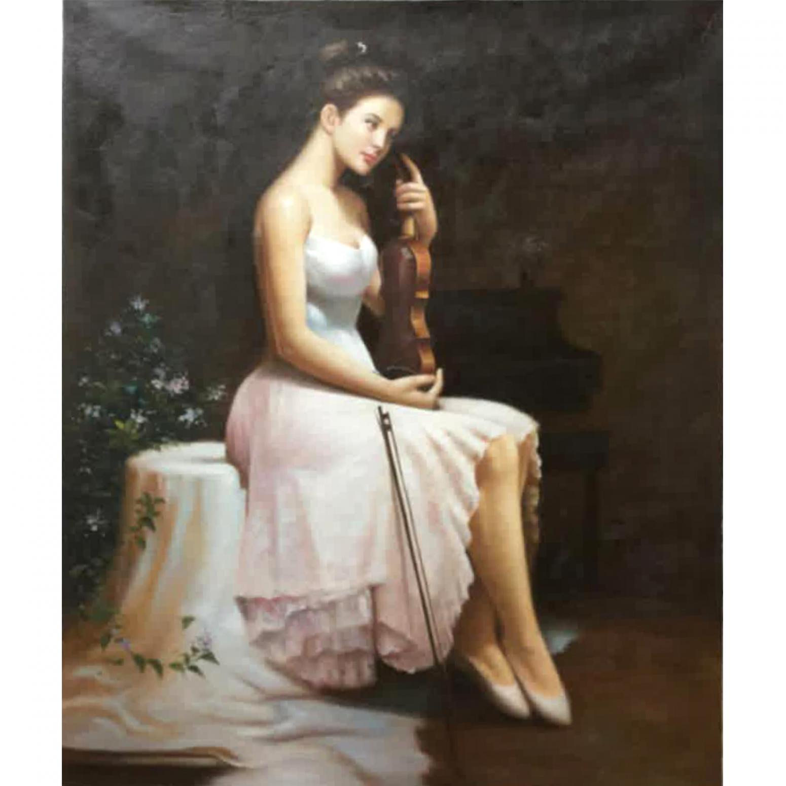 朱世想油画作品《【琴女】作者朱世想 临摹》