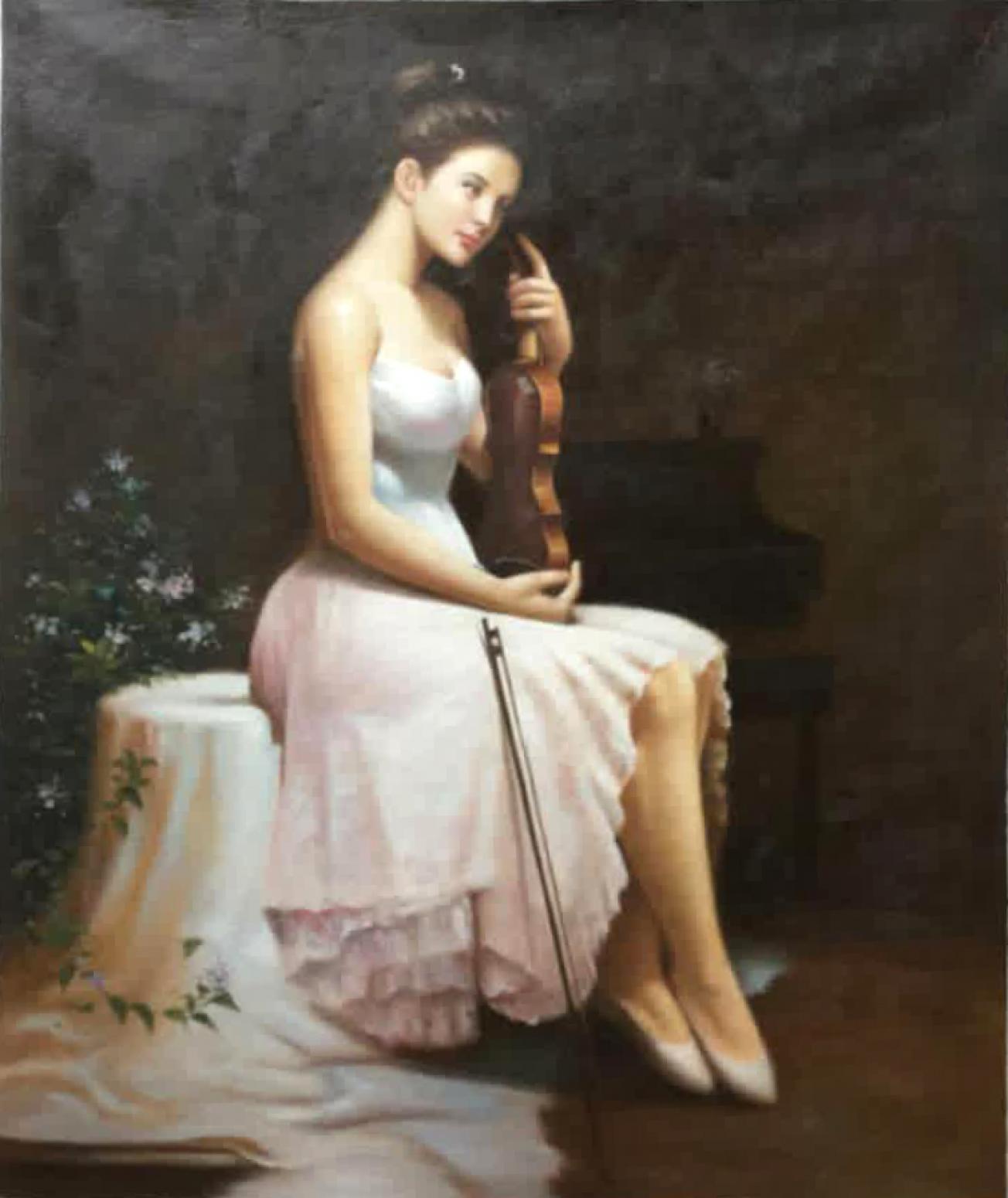 朱世想油画作品《【琴女】作者朱世想 临摹》【图0】