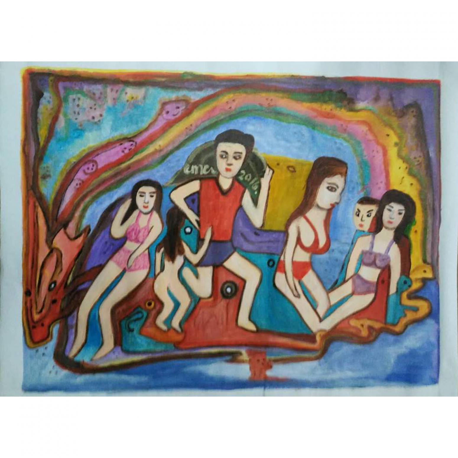 陈鸣婵油画作品《【乐也融融】作者陈鸣婵》