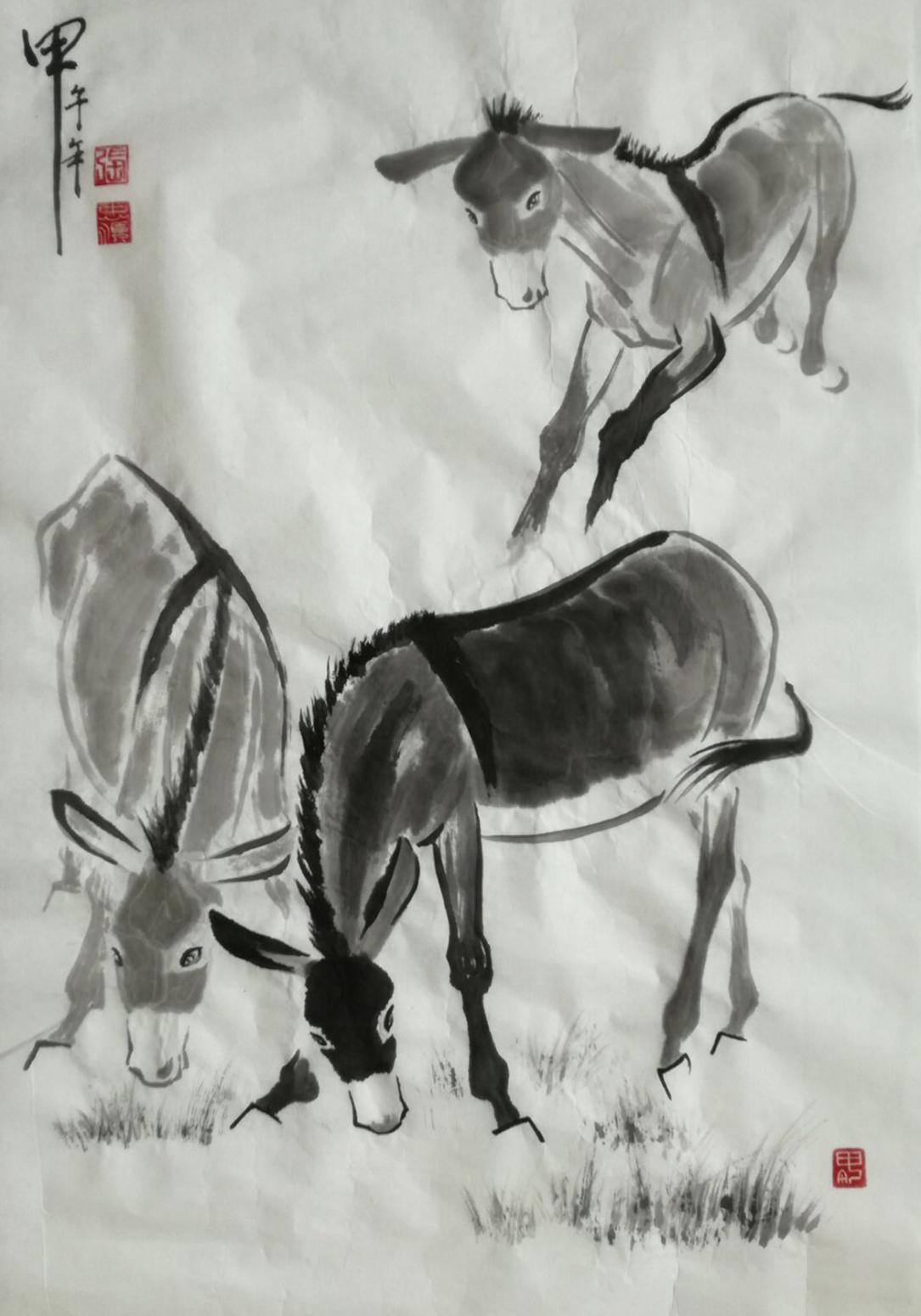 张忠顺国画作品《【三只驴】作者张忠顺》【图0】