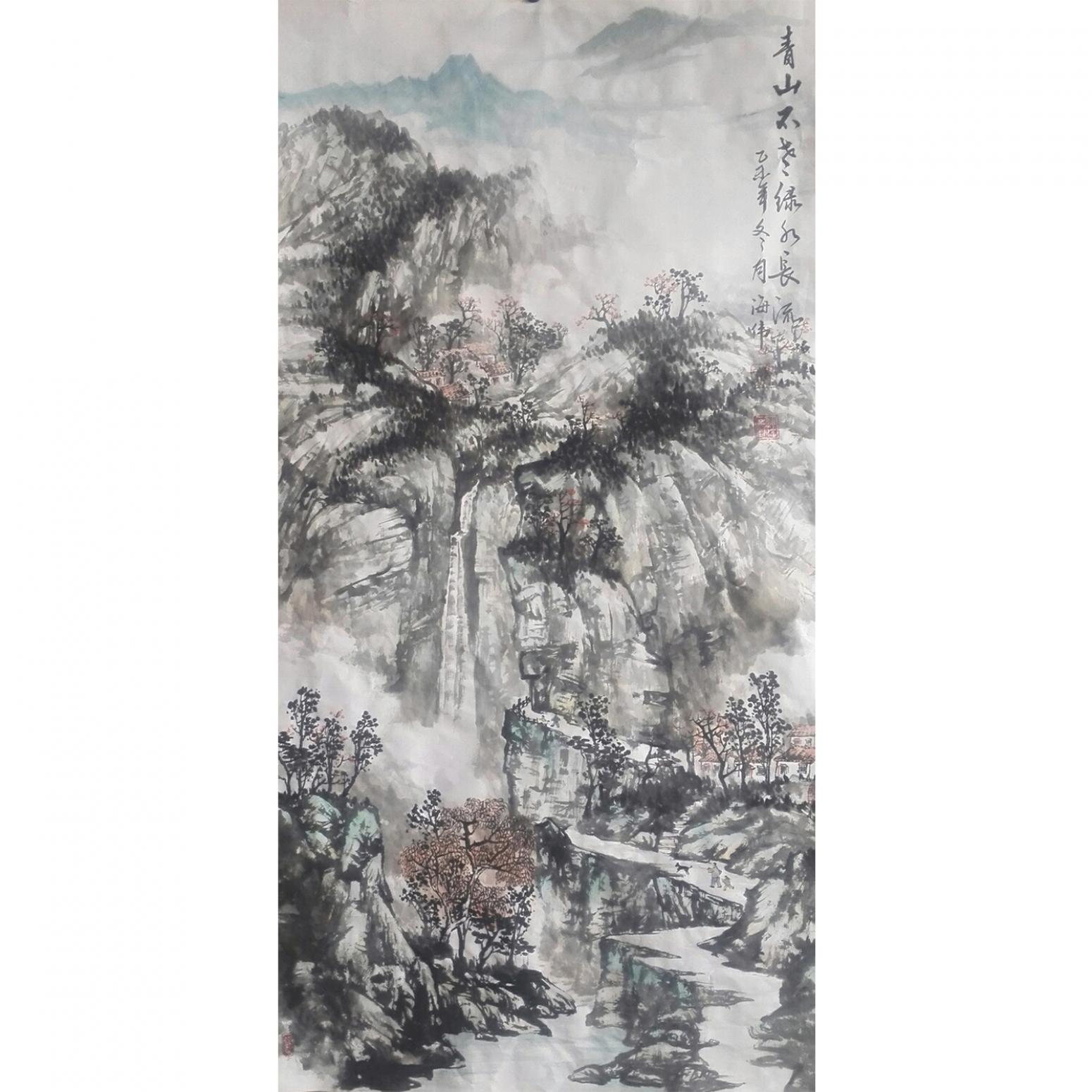 马海伟国画作品《【川流不息】作者马海伟》