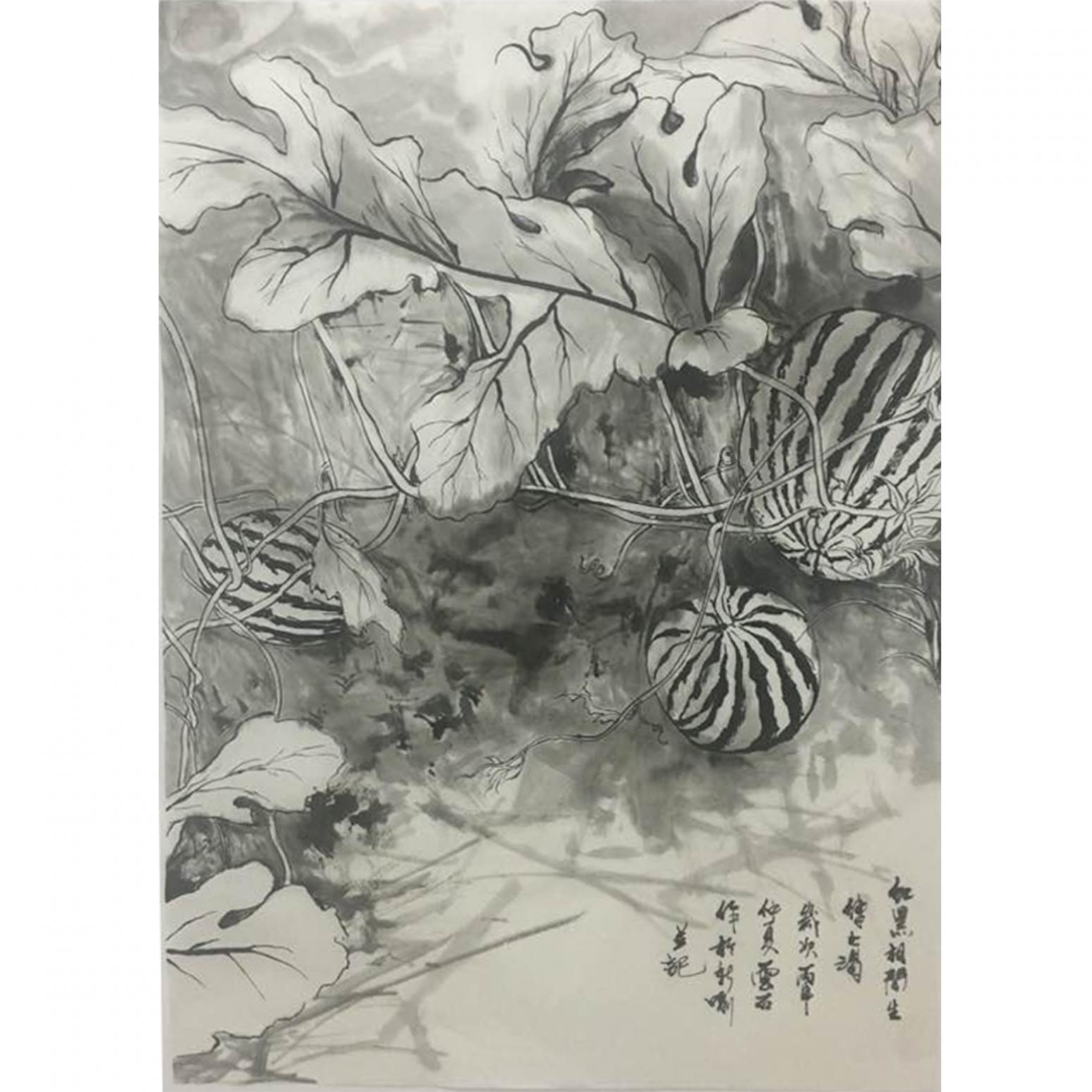 付师平国画作品《【西瓜】作者付师平》