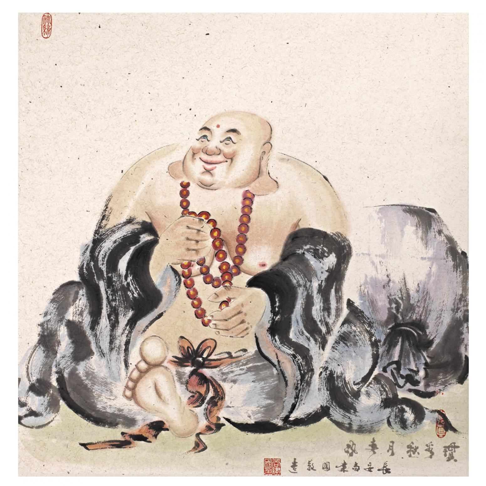 尚建国国画作品《【大自在弥勒佛5】作者尚建国》