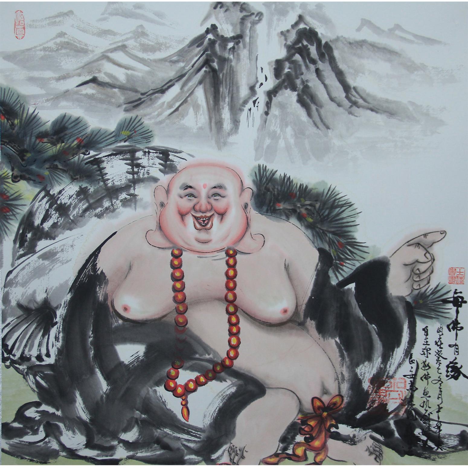 尚建国国画作品《【大自在弥勒佛19】作者尚建国》