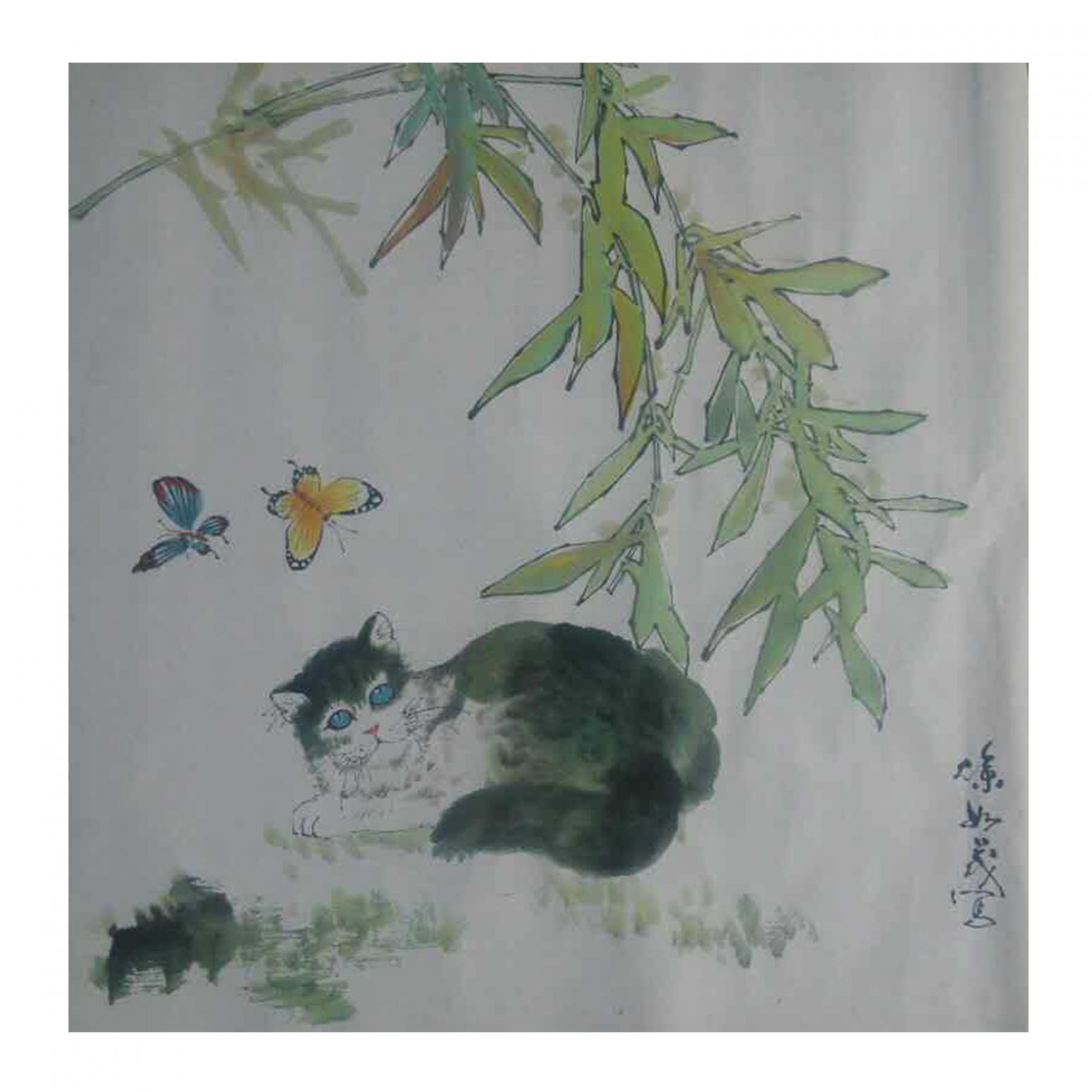 徐如茂国画作品《【迎蝶】作者徐如茂》