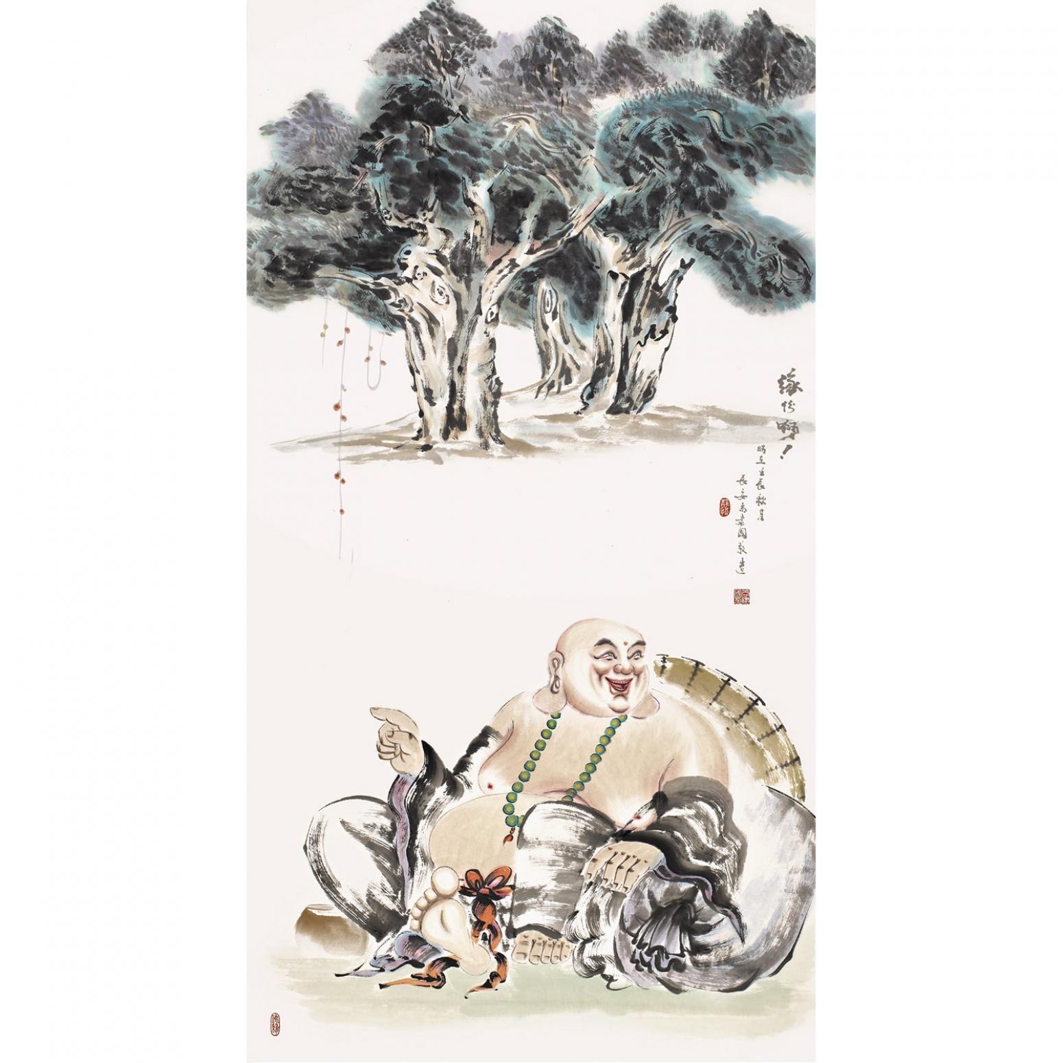 尚建国国画作品《【大自在弥勒佛40】作者尚建国》