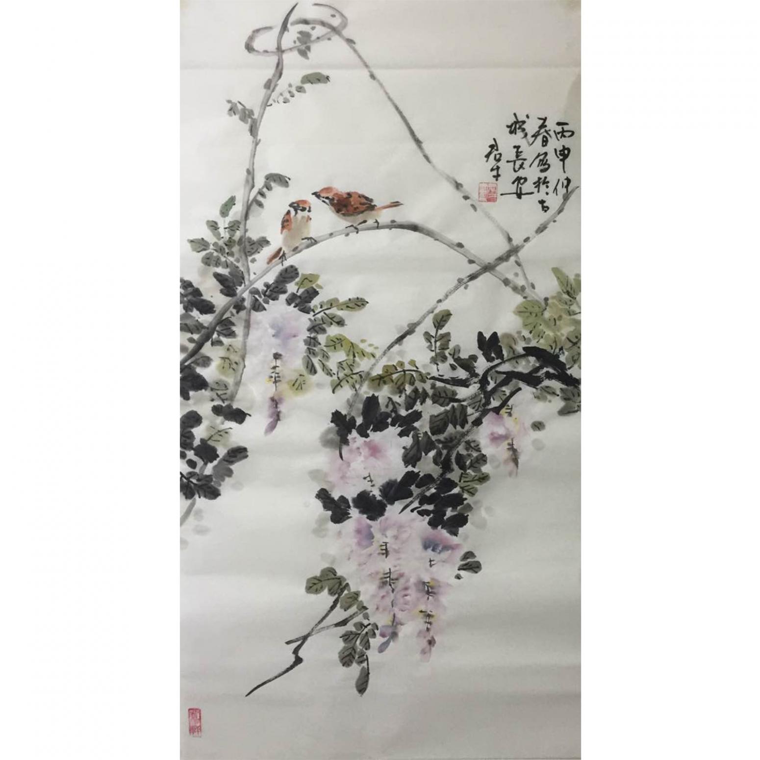 田君才国画作品《【春鸟常啼】作者田君才》