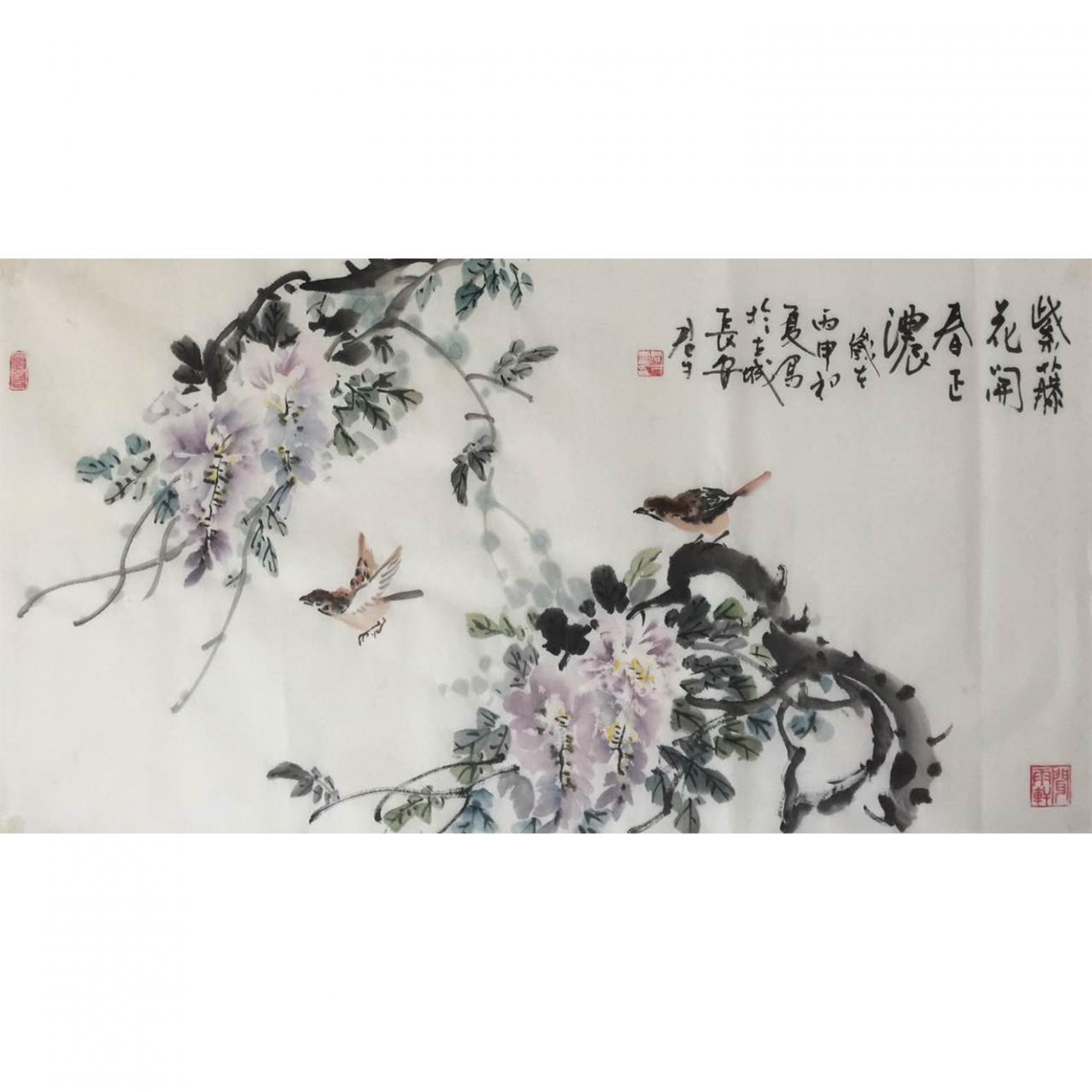 田君才国画作品《【紫藤花开】作者田君才》