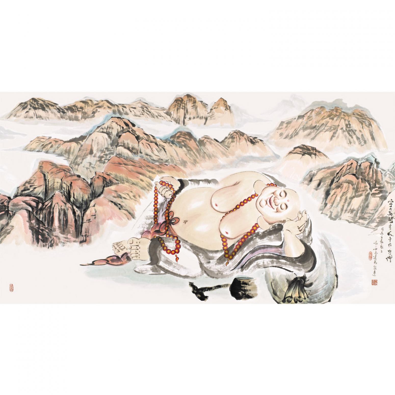 尚建国国画作品《【大自在弥勒佛67】作者尚建国》