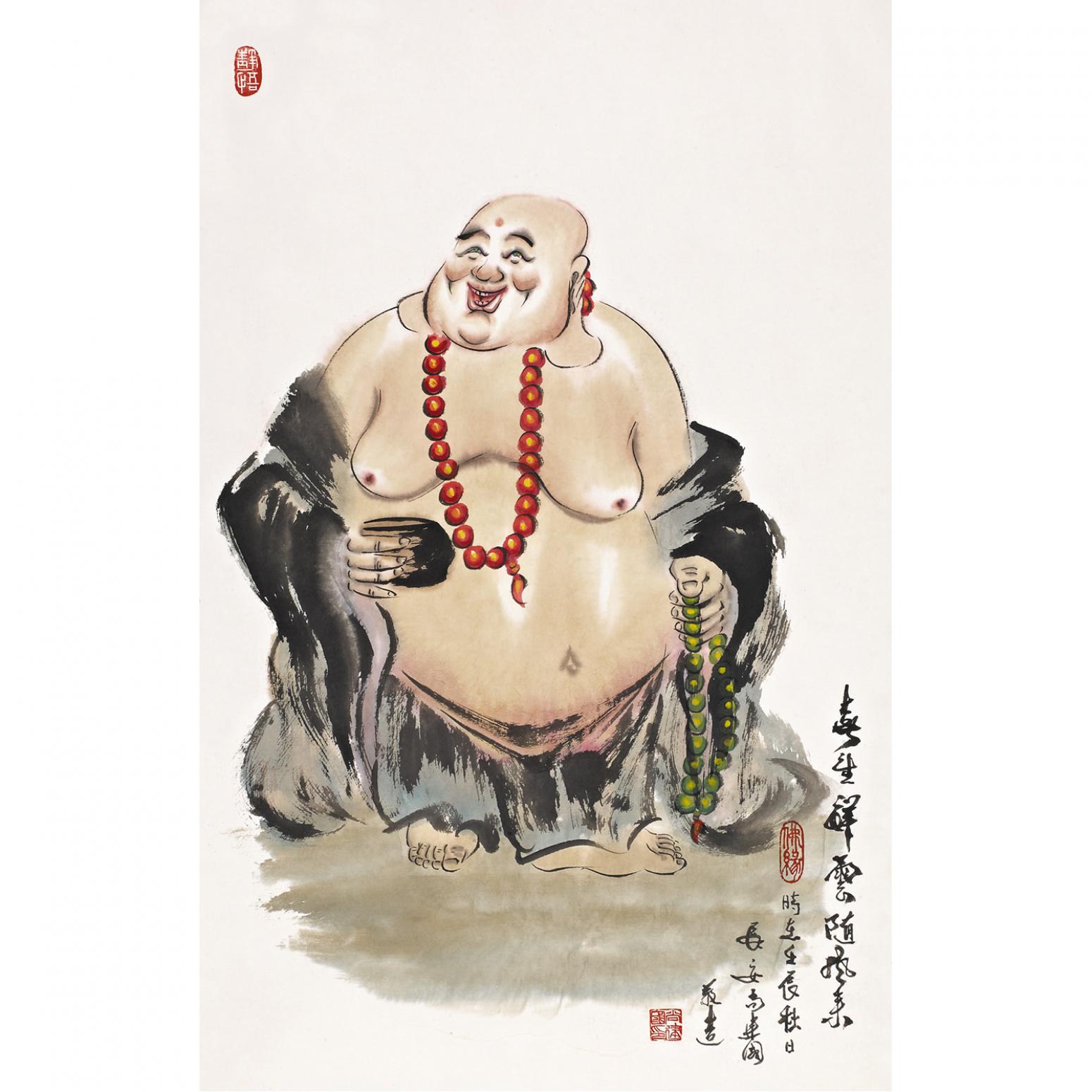 尚建国国画作品《【大自在弥勒佛77】作者尚建国》