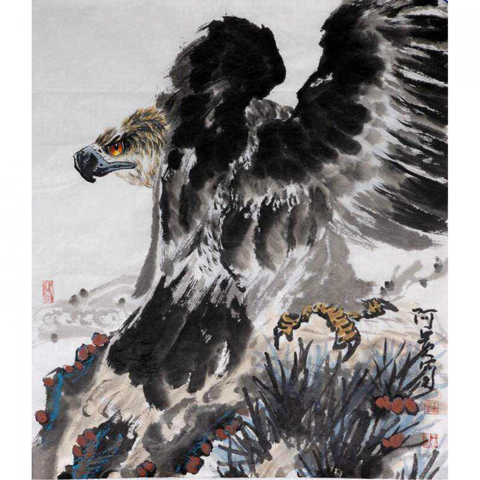王贵烨国画作品《【鹰眼如炬】作者王贵烨》