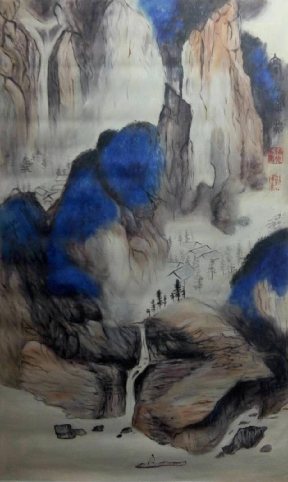 韦振华国画作品《【高山流水】作者韦振华 临摹》【图0】