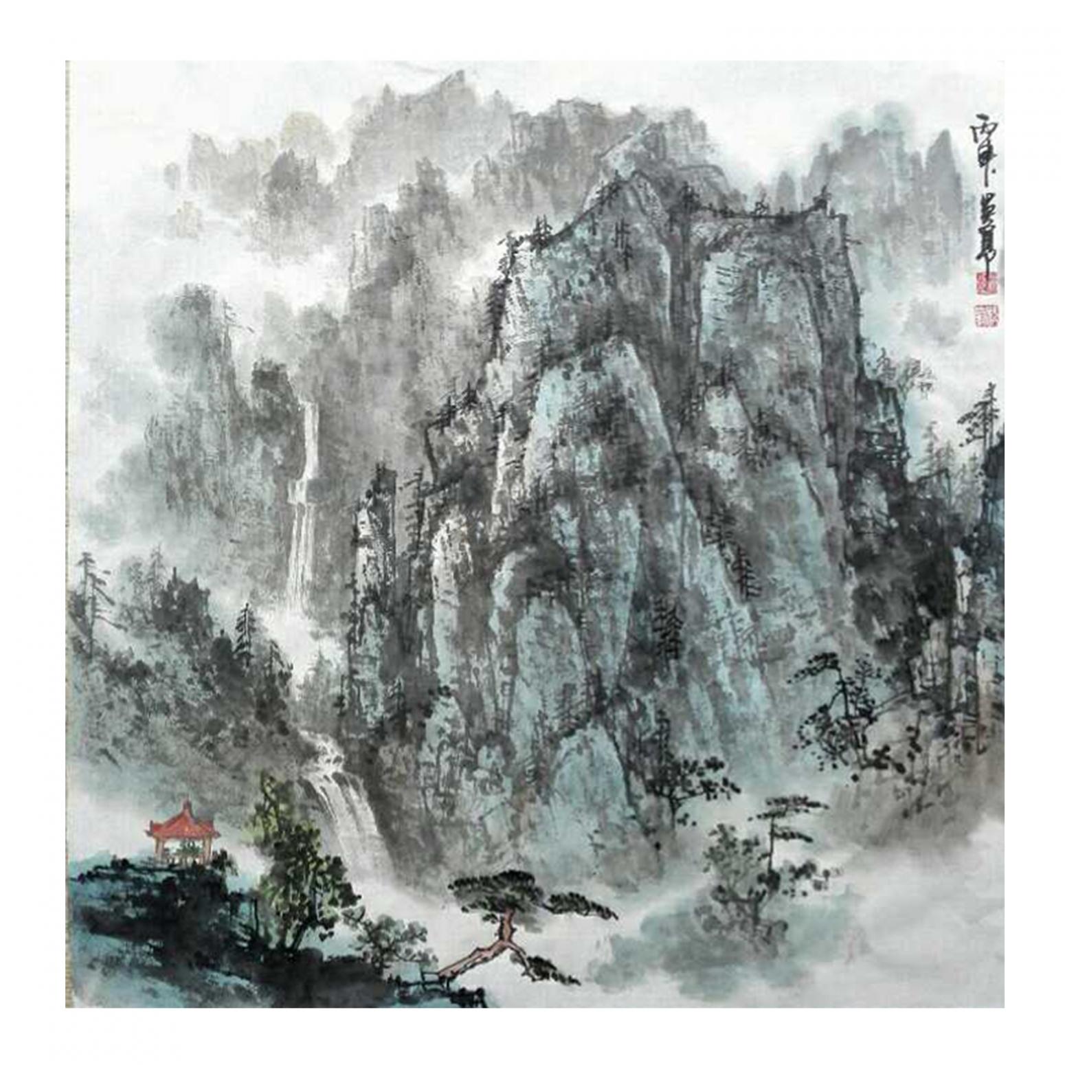 王英勇国画作品《【流水碧云亭】作者王英勇》