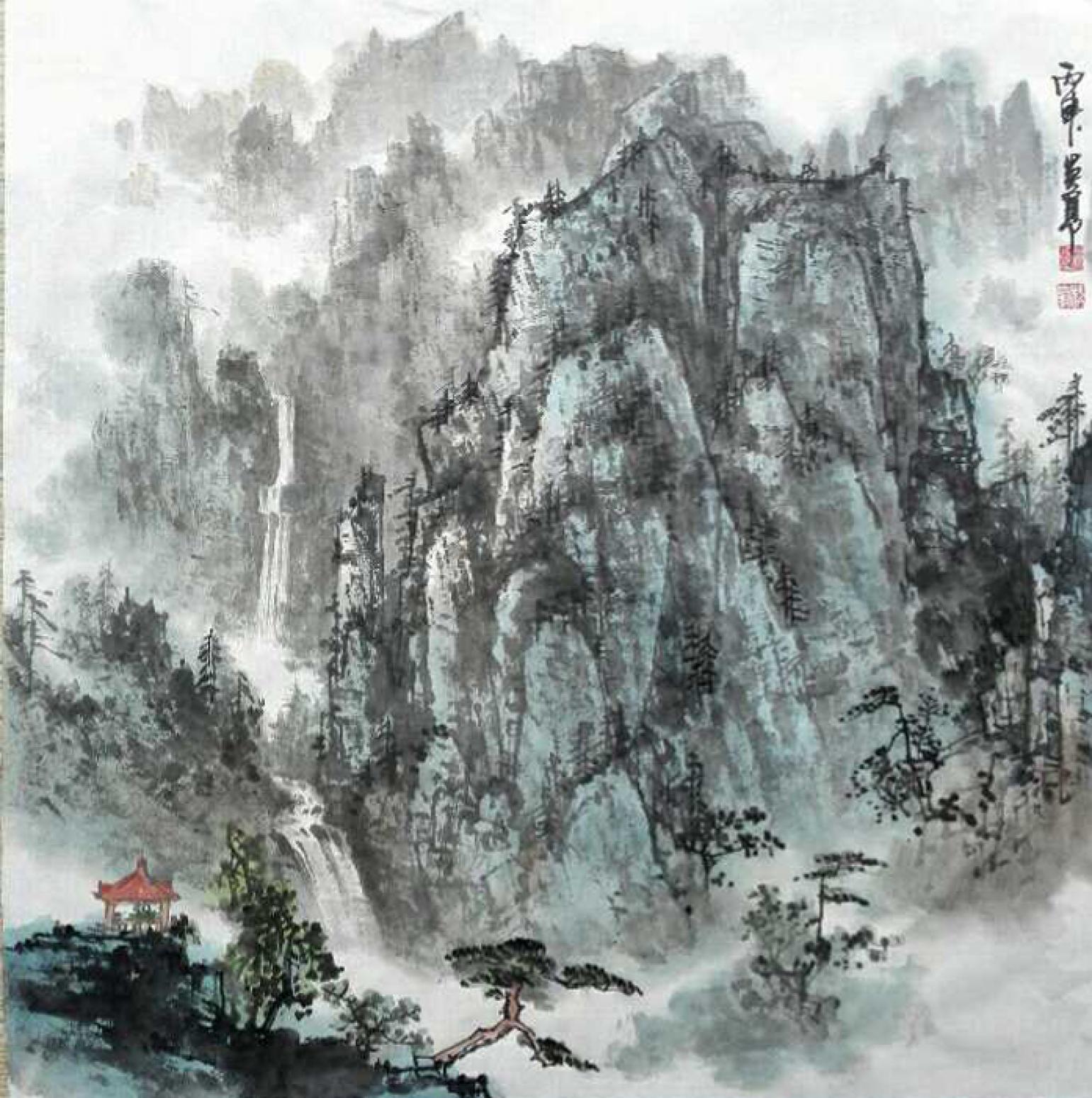 王英勇国画作品《【流水碧云亭】作者王英勇》【图0】