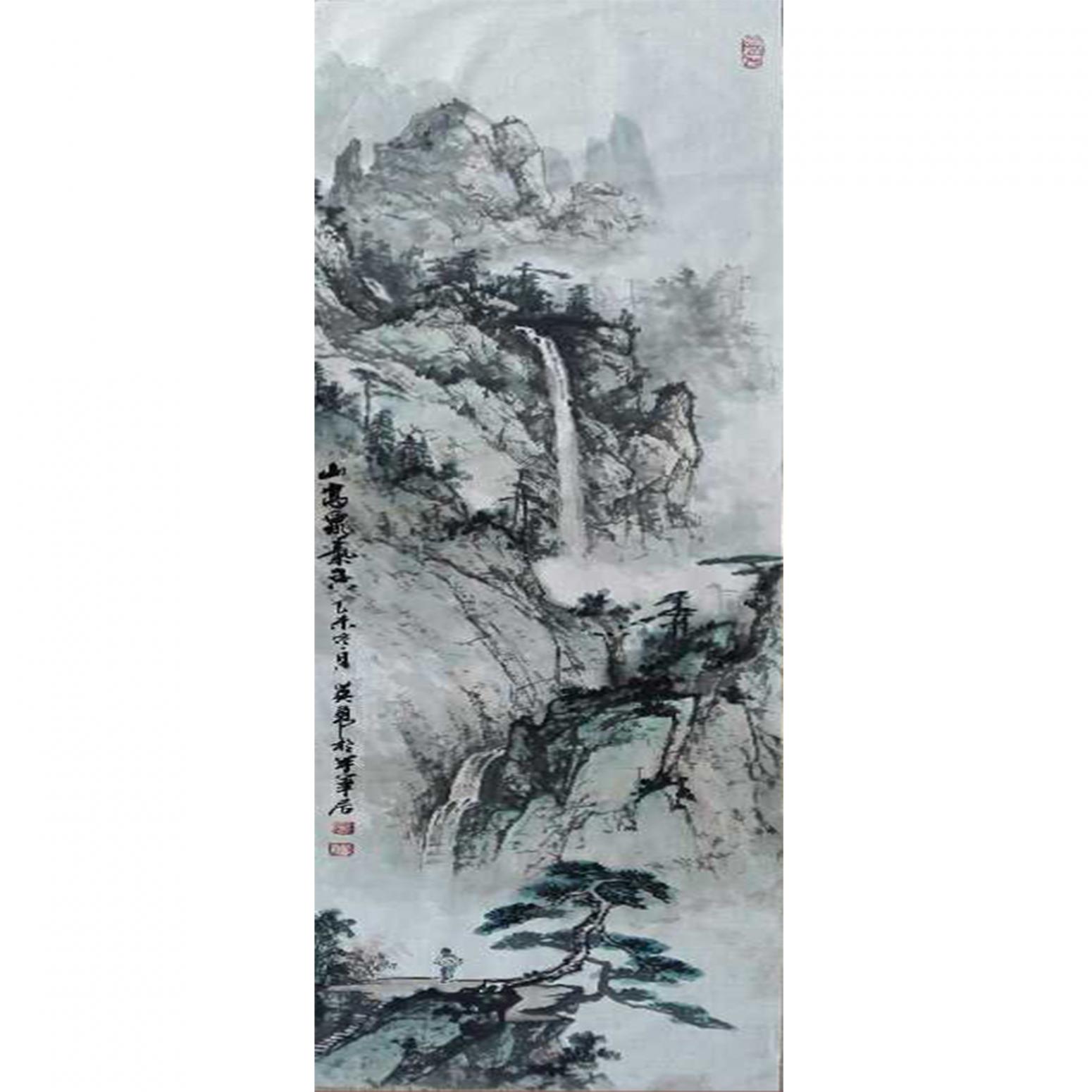 王英勇国画作品《【眺望远山】作者王英勇》