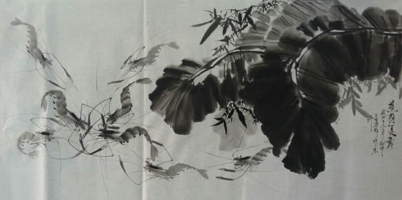 周居安国画作品《【水墨游虾】作者周居安》【图0】