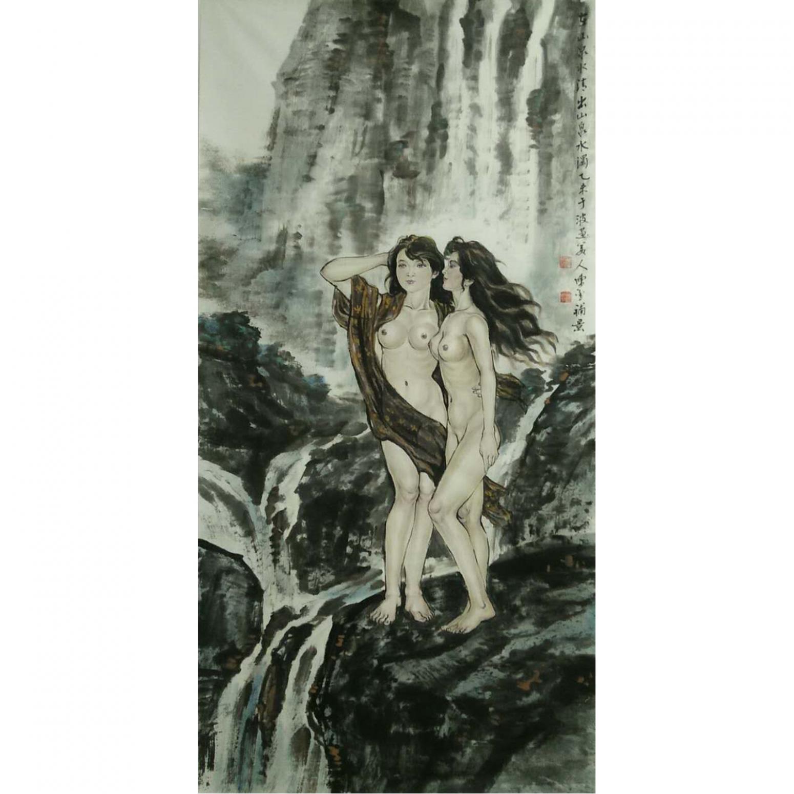 于波国画作品《【山泉少女】作者于波》