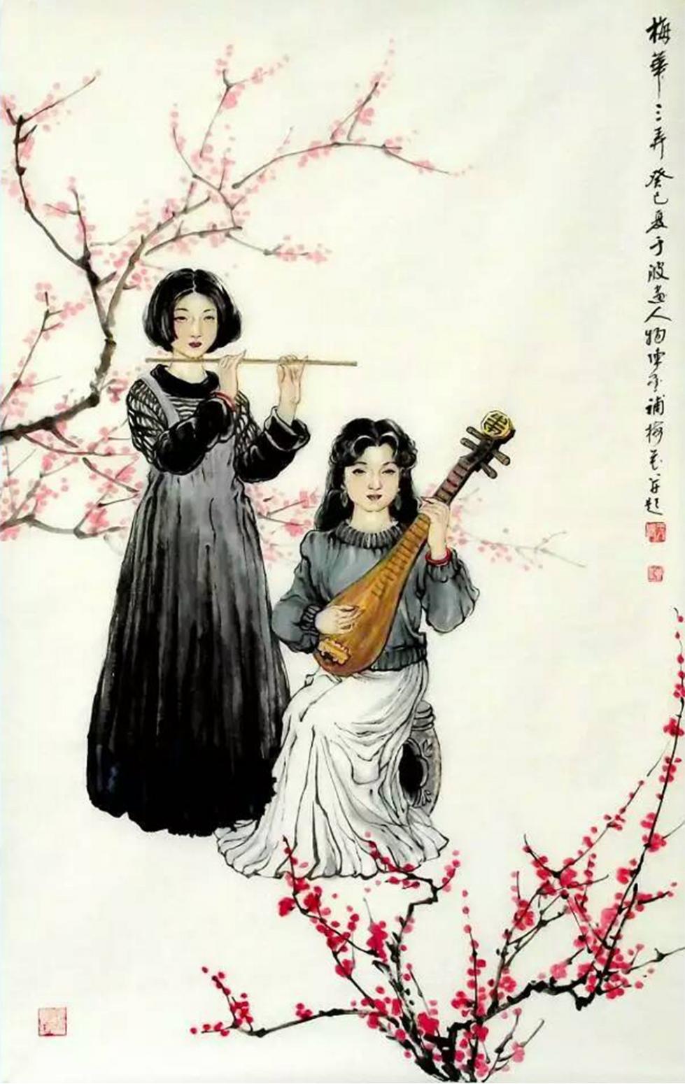 于波国画作品《【梅花三弄图】作者于波》【图0】