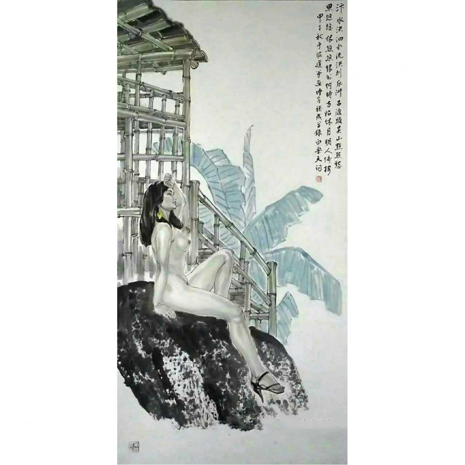 于波国画作品《【芭蕉少女图】作者于波》